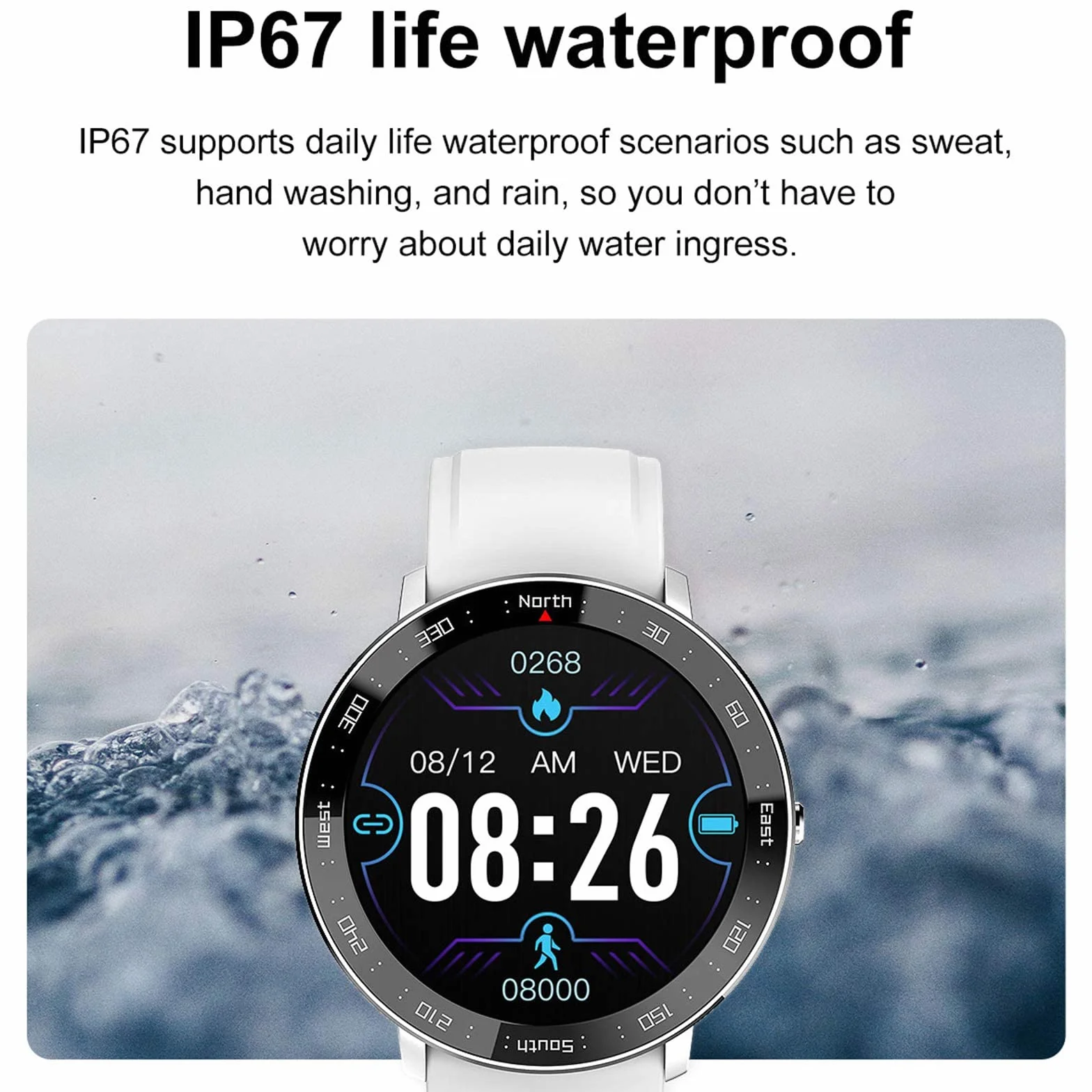Inteligentny zegarek dla mężczyzn Kobiety Monitory fitness z monitorem tętna Smartwatch z powiadomieniem o wiadomości IP67 Wodoodporny monitor ciśnienia krwi Zegarek sportowy Różowy (biały) little