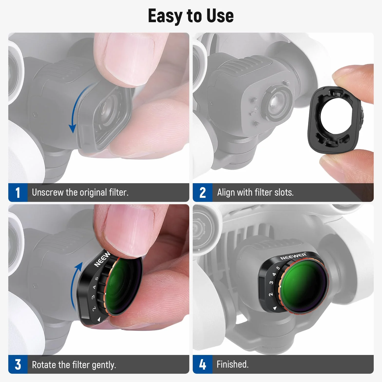NEEWER Zestaw zmiennych filtrów ND kompatybilny z DJI Mini 3 Pro, ND2-32 (1-5 stop) + ND64-512 (6-9 stop) ze szkła optycznego HD, wielowarstwowe akcesoria do aparatów fotograficznych i wideo