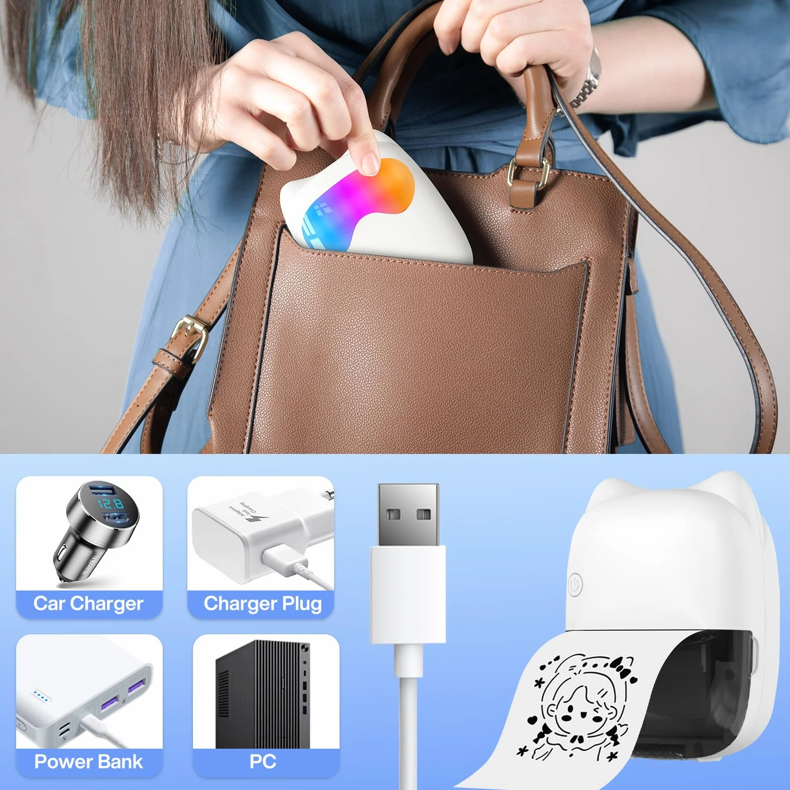 Mini drukarka 3D do smartfona, bezprzewodowa drukarka fotograficzna Bluetooth, kompatybilna z systemem Android i iOS, 14 rolek papieru do notatek, dzienników, listy