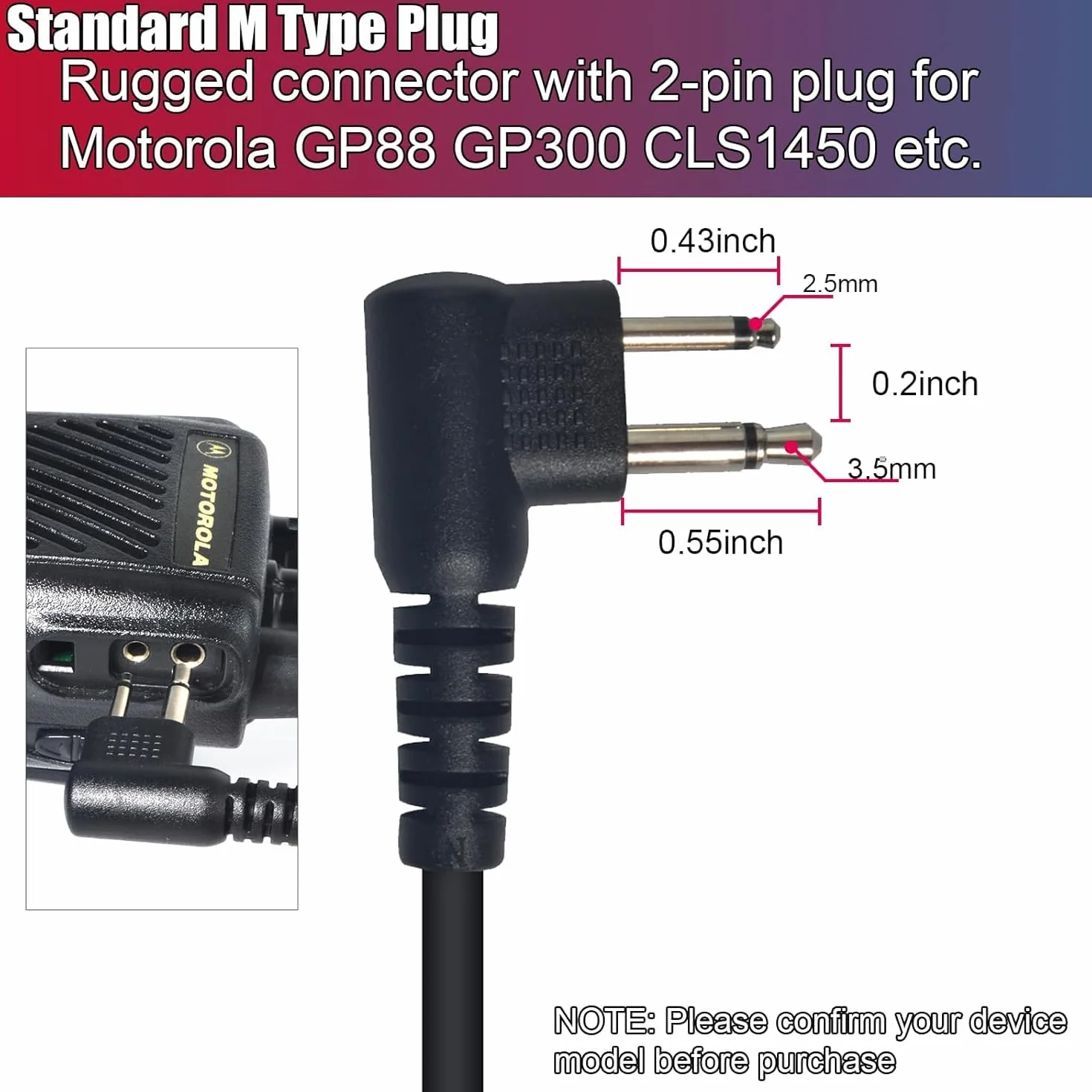 2-pinowy zestaw słuchawkowy z mikrofonem PTT do walkie-talkie | Kompatybilny z Motorola GP300 DP1400, CP040, CLS1410