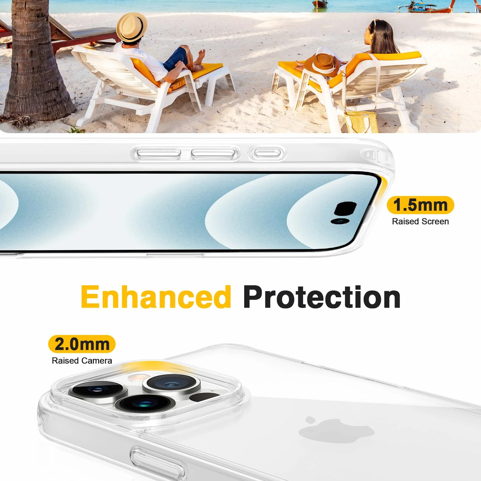 GOODVISH iPhone 16 Pro Przezroczyste etui ze smyczą, odporne na wstrząsy, antypoślizgowe, kremowe