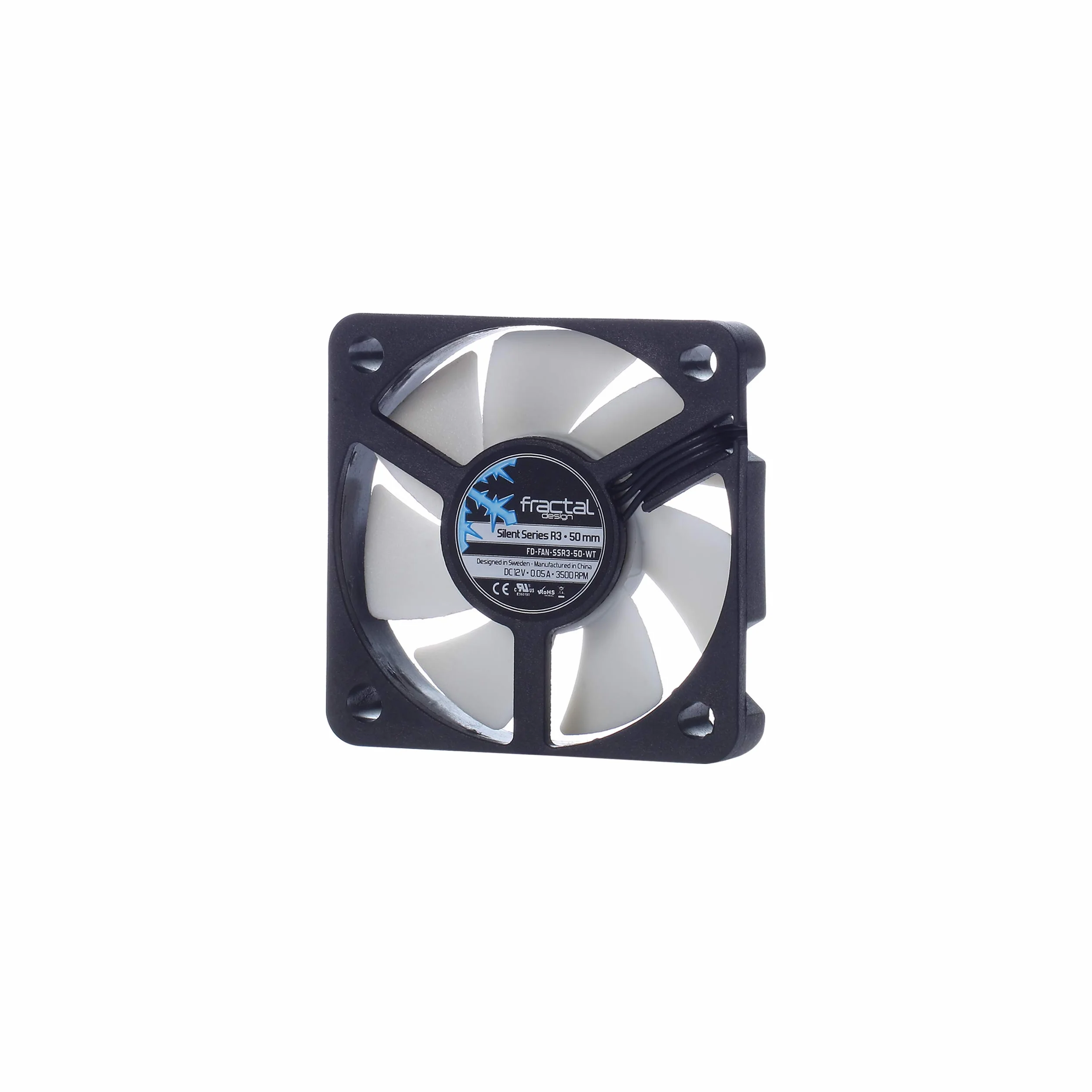Fractal Design Silent Series R3 biały - cichy wentylator komputerowy - zoptymalizowany pod kątem cichej pracy - 50 mm - prędkość obrotowa 3500 obr./min - czarny kabel wstążkowy - łożyska karabinu - 12 V - czarny/biały (pojedynczy)