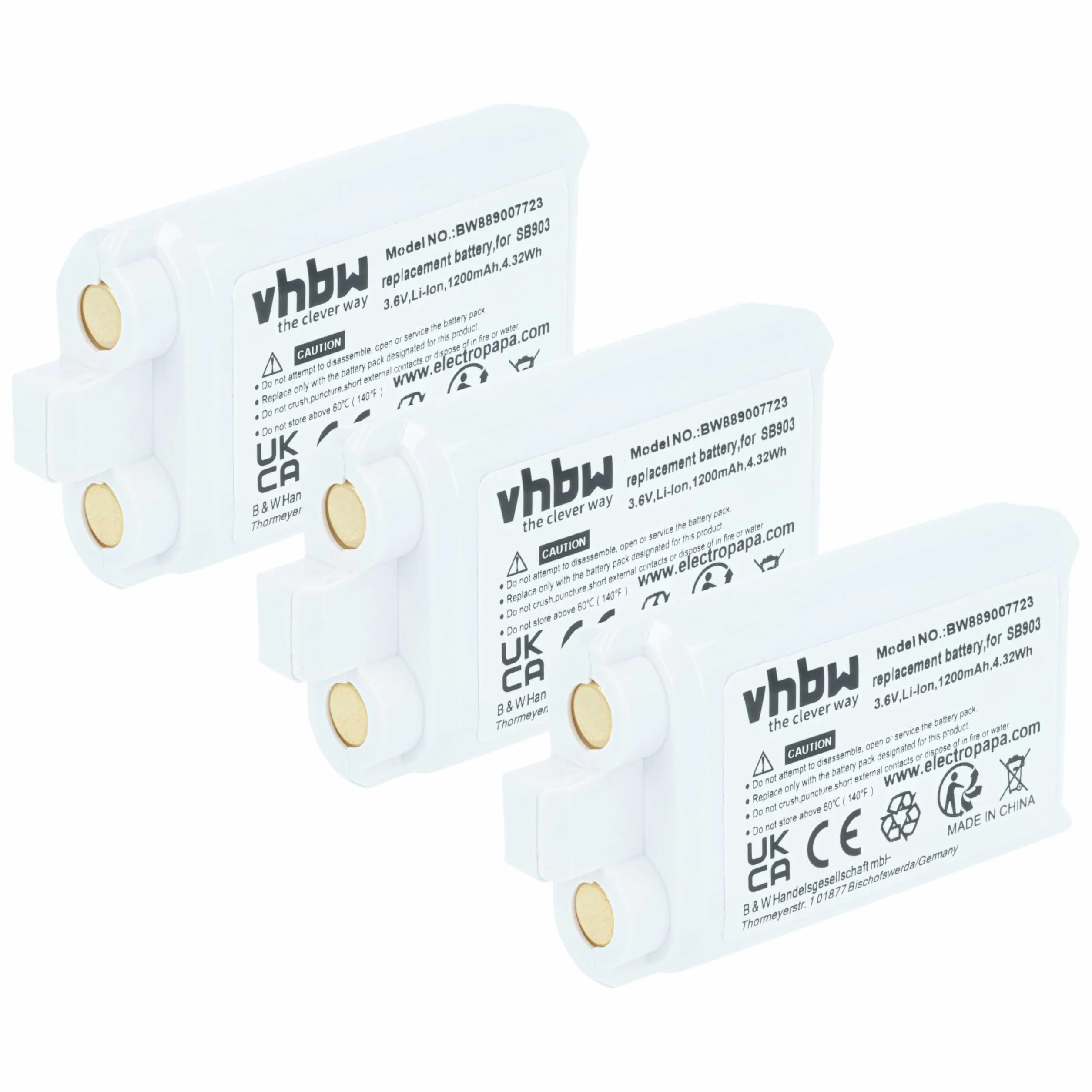 vhbw Bateria wymienna 3X do Shure SB903 do cyfrowego systemu radiowego, nadajnika (1200mAh, 3,7V, Li-ION)