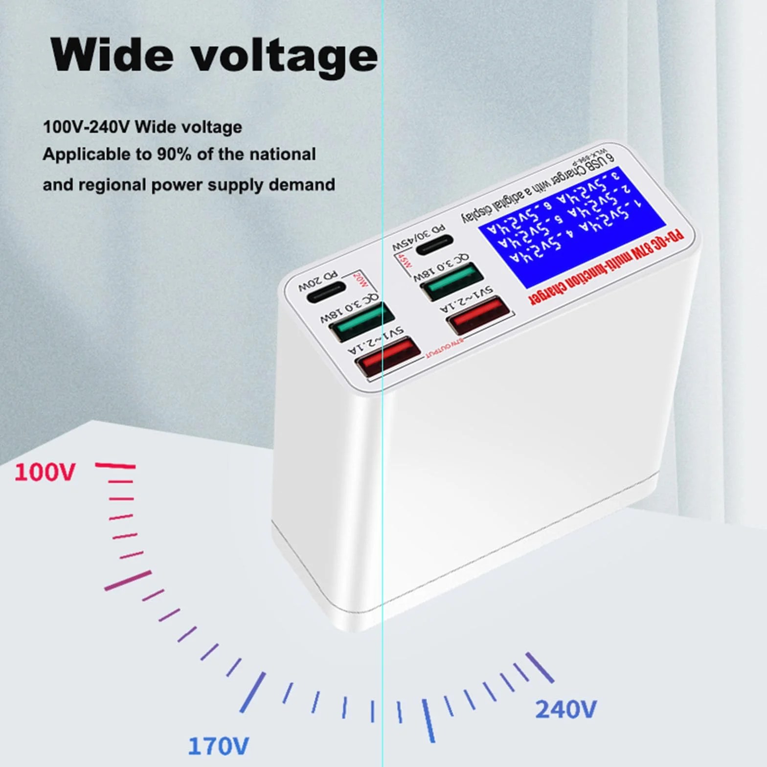 Cyfrowy wyświetlacz LCD LED Light inteligentna szybka ładowarka 6 portów 5V3A 5V2.4A ładowarka do telefonu komórkowego typu C stacja ładująca USB