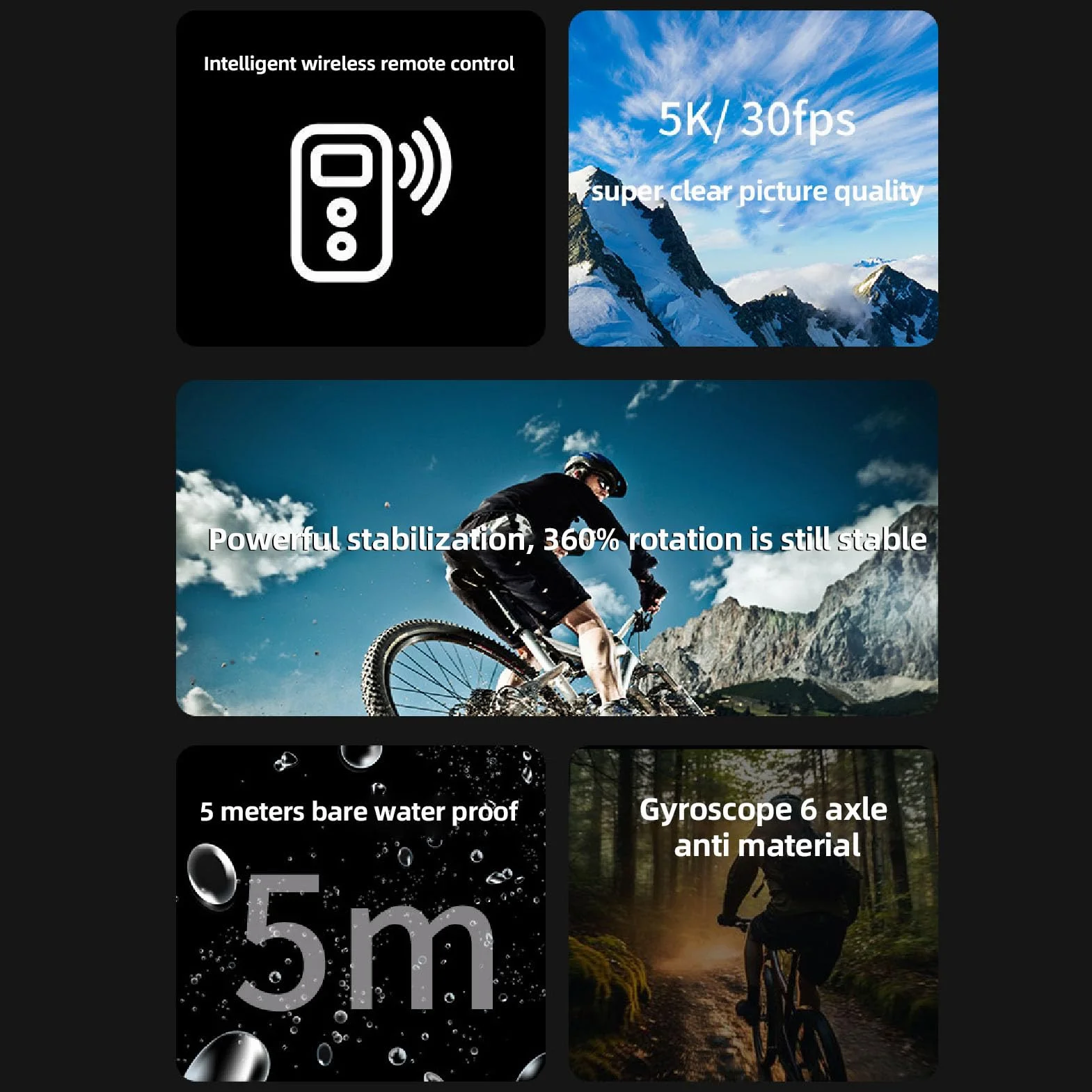 Kamera Akcji, 5K 30 FPS 20MP Ultra HD Podwodna Kamera Hełm Motocyklowych, 2 -calowy Ekran Wodny Zdalny Aparat Sportowy do Jazdy na Rowerze, Pływanie, Nurkowanie