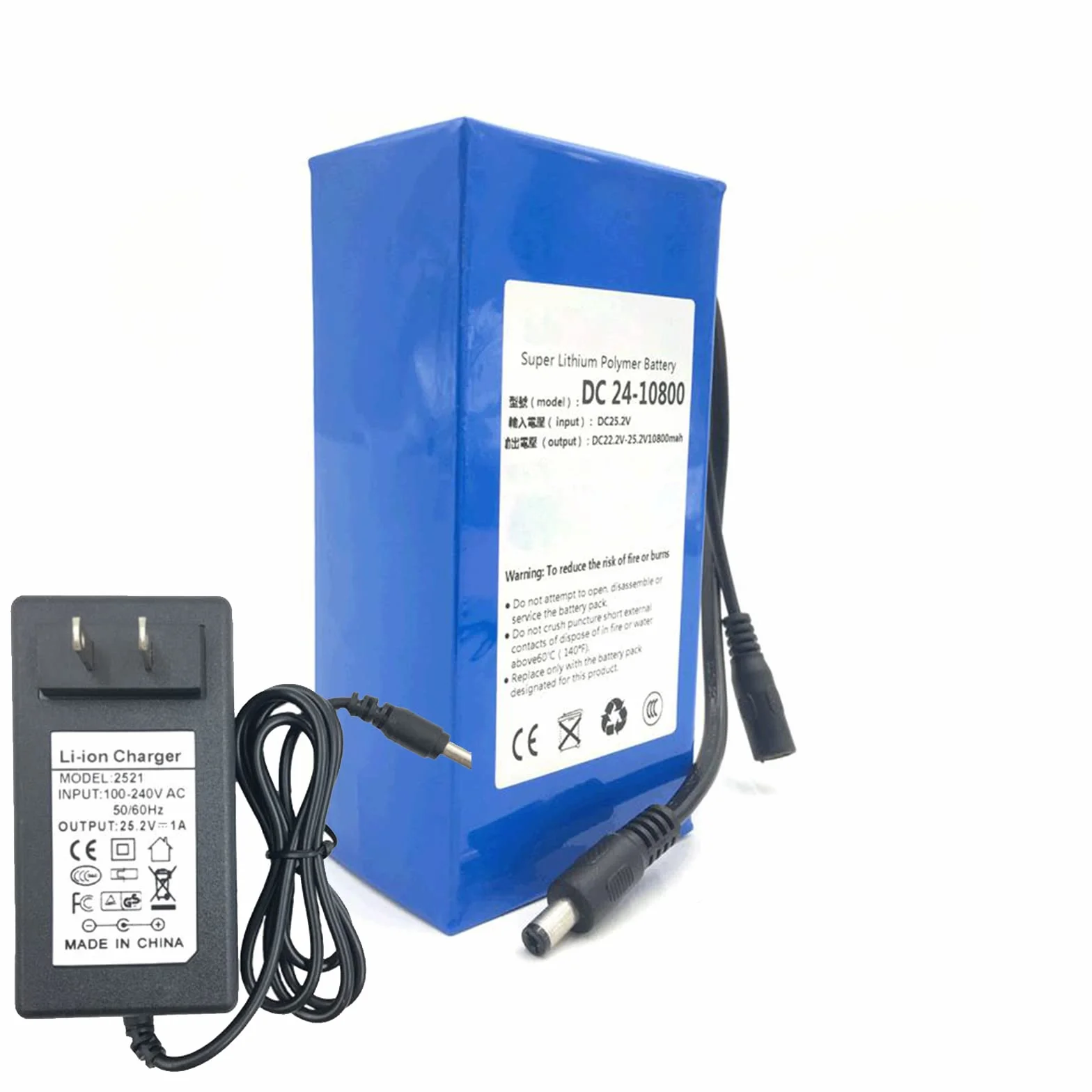 DC 24 V litowo-polimerowy akumulator litowo-jonowy 10800 mAh o dużej pojemności, pasuje do taśm LED, lamp górniczych, modeli samolotów, zabawka elektryczna z ładowarką