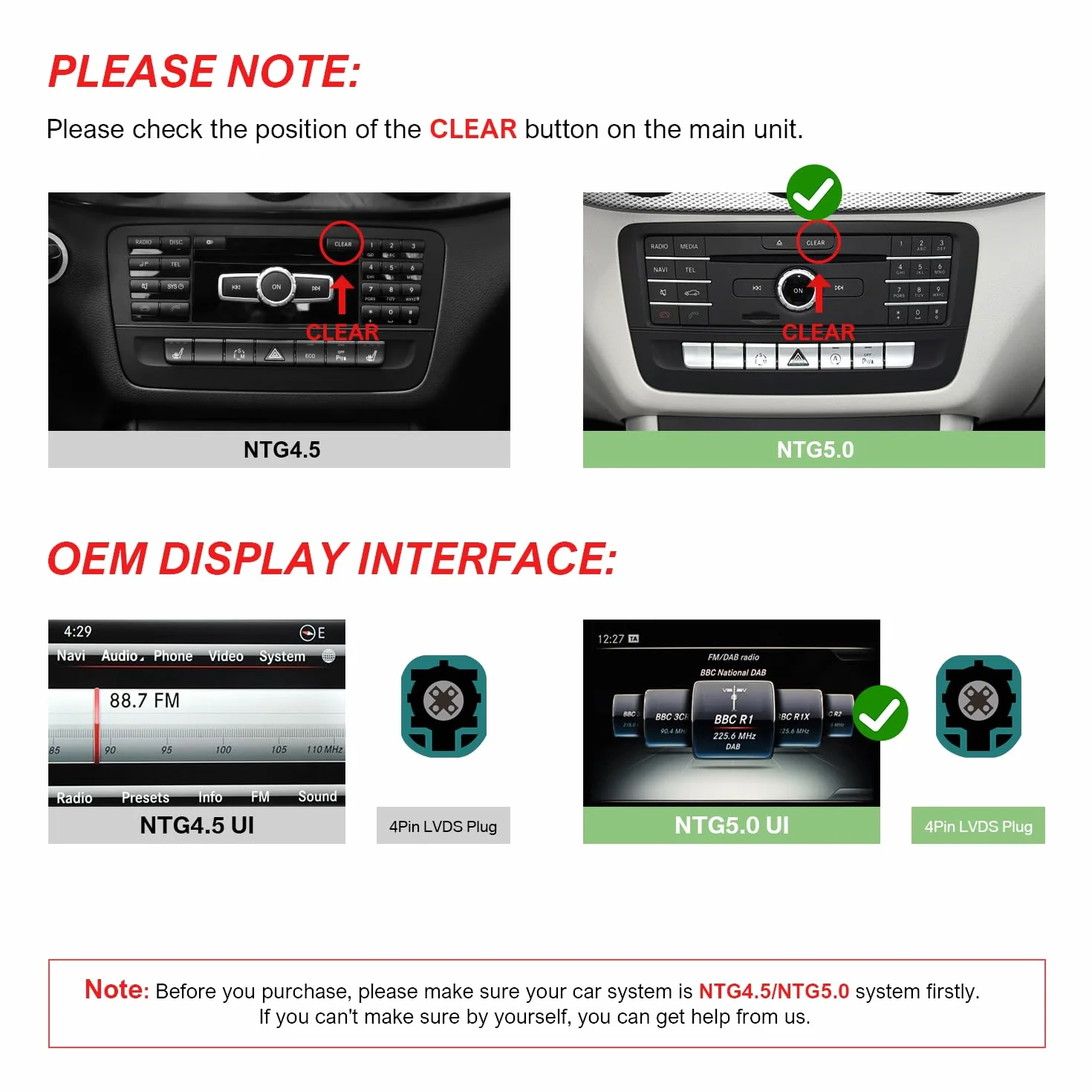 10,25" bezprzewodowy ekran dotykowy CarPlay i Android do samochodów Mercedes-Benz A/B/GLA/CLA/G klasy (W176/W117/C117/W246/W463/X156) 2015-2019, kompatybilny z systemem NTG 5.0/5.1/5.2
