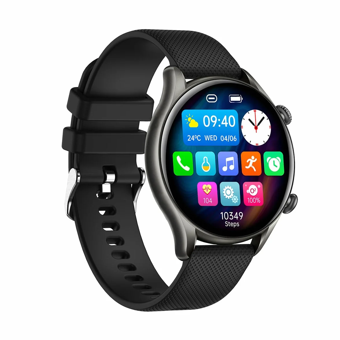 wodoodporny, elegancki, sportowy, wytrzymały zegarek myPhone EL czarny z dużą baterią do 10 dni, 1.32, Klasyczny