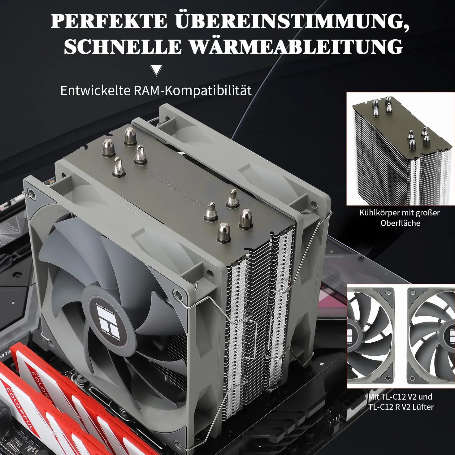 Thermalright Assassin Spirit 120 V2 PLUS wentylator chłodzący CPU, 4 rury grzewcze, podwójny wentylator PWM Quiet Fan CPU, radiator do AMD AM4 AM5/Intel 1700/1150/1151/1200(AS120 V2 Plus)