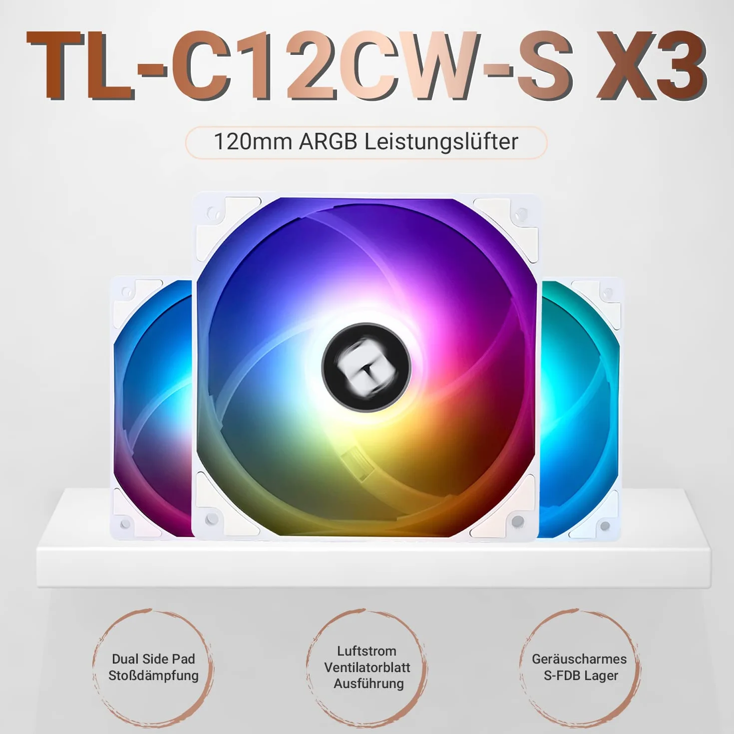 Thermalright TL-C12CW-S X3 Wentylator CPU 120 mm, biały wentylator do obudowy ARGB, 4-pinowy cichy wentylator komputerowy PWM z łożyskiem S-FDB w zestawie, wentylator do 1550 obr./min., 3 szt.