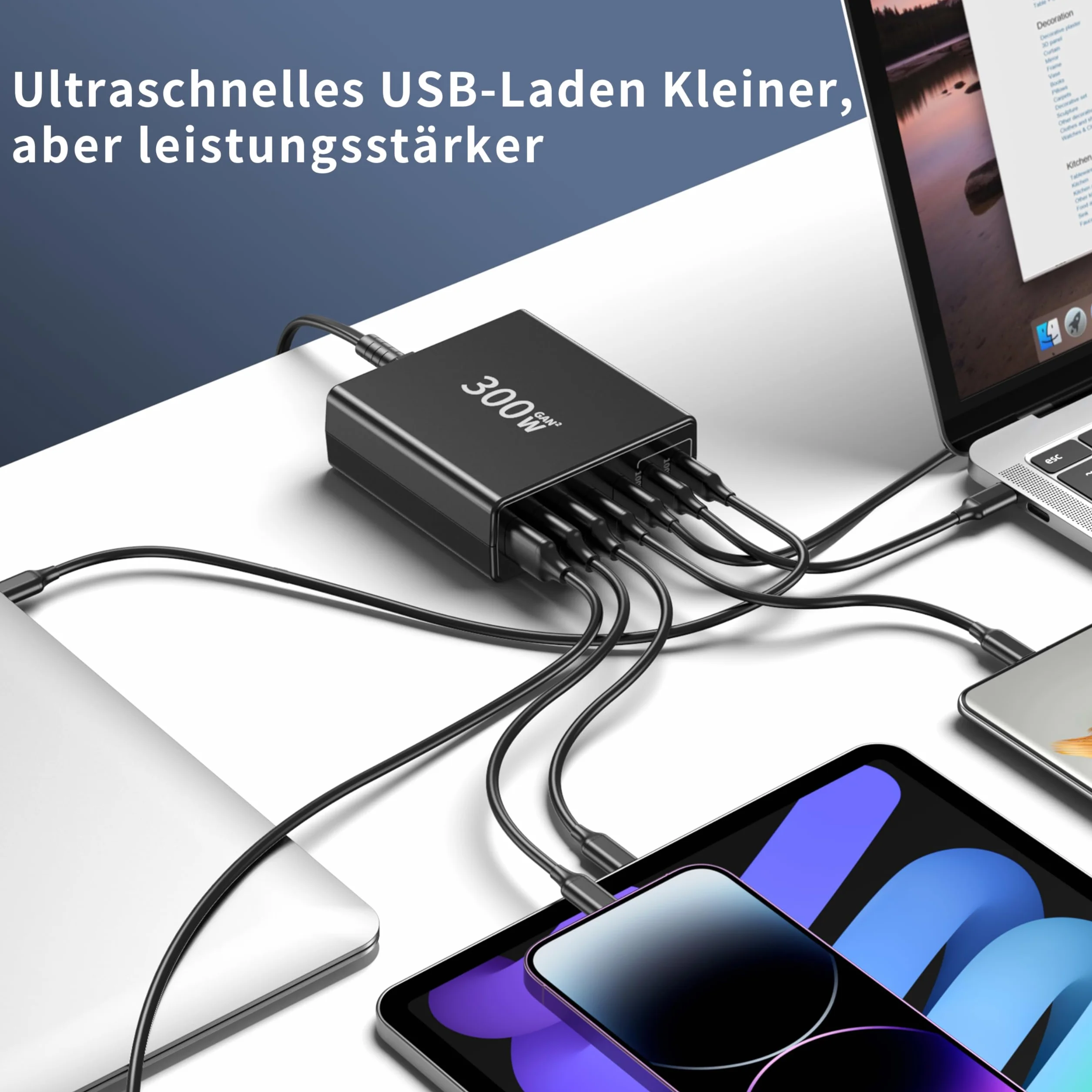 FINIBŁADOWARKA C: 300W 7-portowa szybka ładowarka usb z 4 portami USB-C i 3 portami A, dual-PD PPS