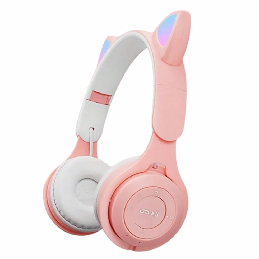 DYRBF Bezprzewodowe słuchawki nauszne Bluetooth, podwójny tryb, przewodowe, bezprzewodowe, regulowana opaska na głowę, skóra syntetyczna, z mikrofonem, niebiesko-fioletowy różowy