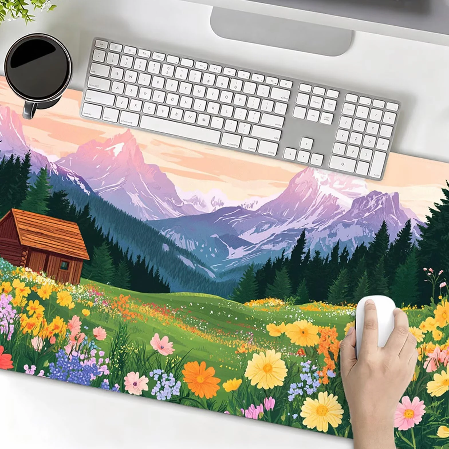 Kwiat podkładka pod mysz XXL, 1000 x 500 x 3 mm, podkładka pod mysz dla graczy, z przyszytymi krawędziami, wodoszczelna, antypoślizgowa gumowa podstawa, poprawia precyzję i prędkość, akcesoria