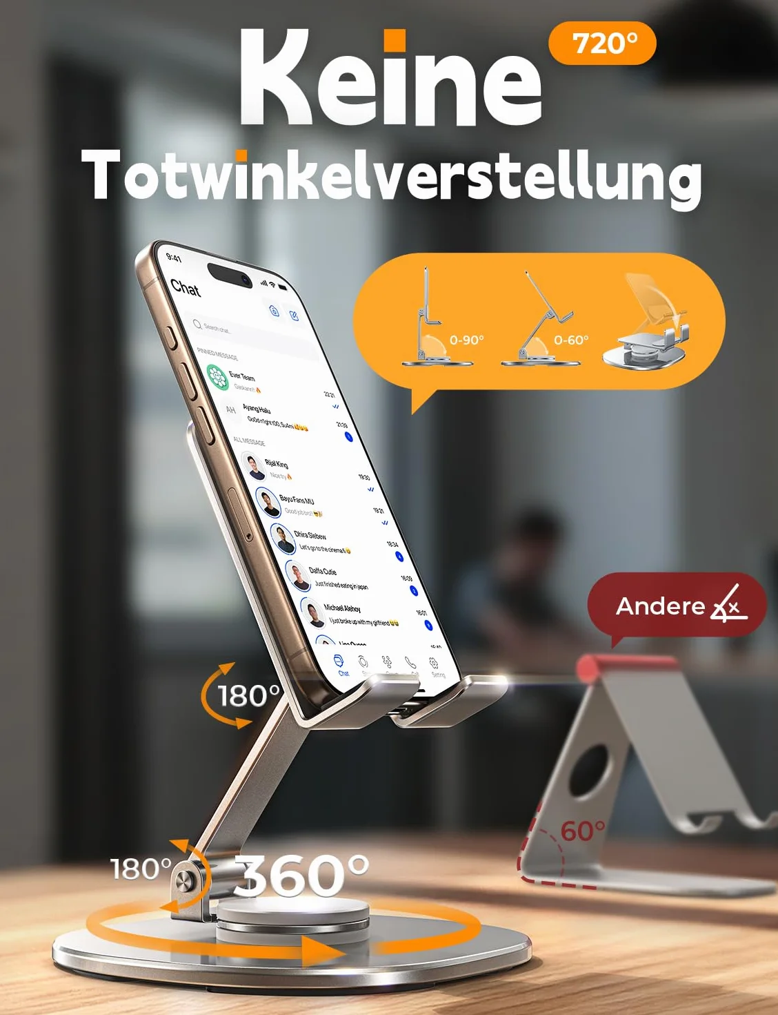 LISEN Obrotowy stojak na telefon 360° uchwyt biurkowy srebrny