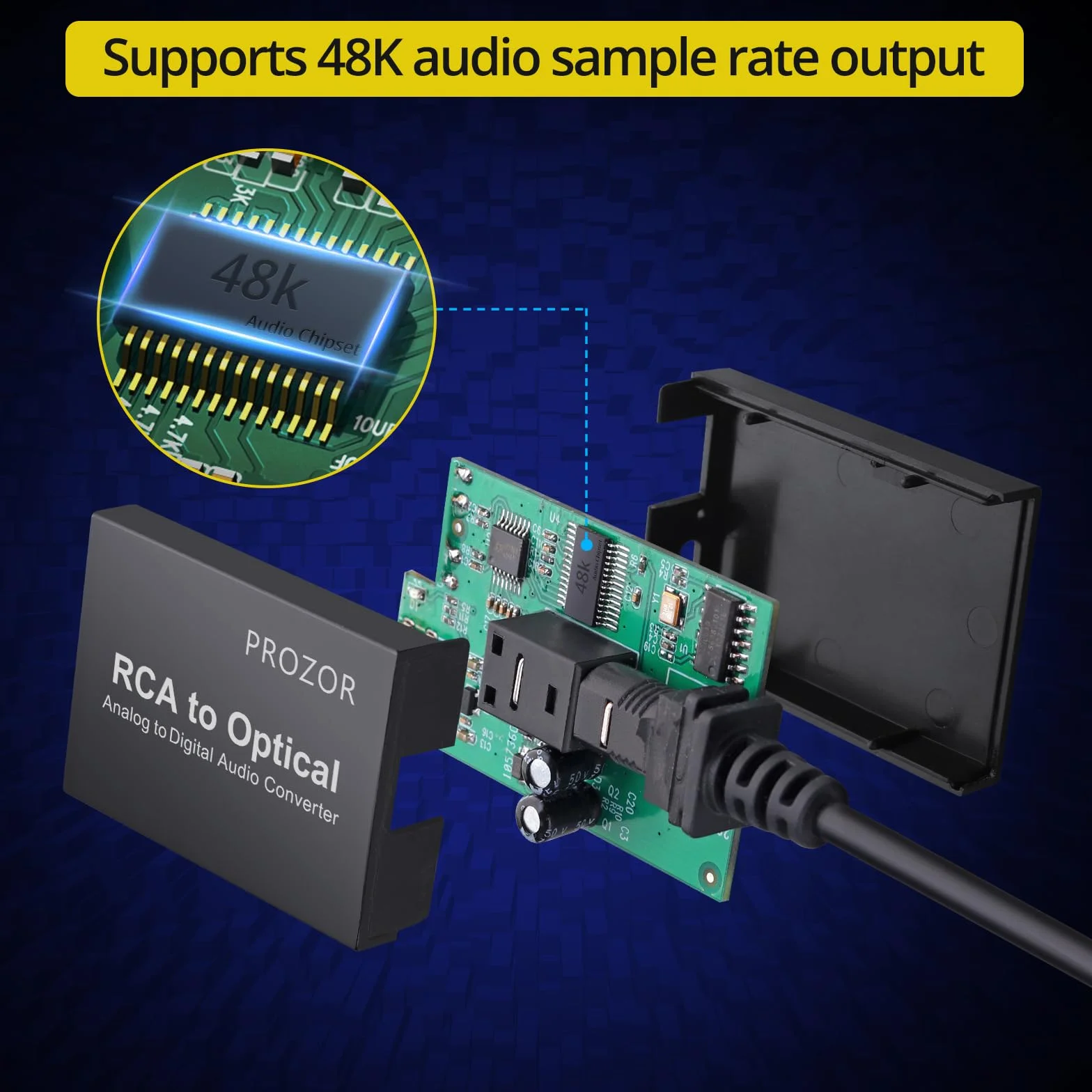 PROZOR Konwerter RCA na SPDIF 2,1 m kabel do optycznego + 1 m kabel RCA Adapter audio do Toslink cyfrowy SPDIF do HDTV gramofonów CD DVD do Soundbara