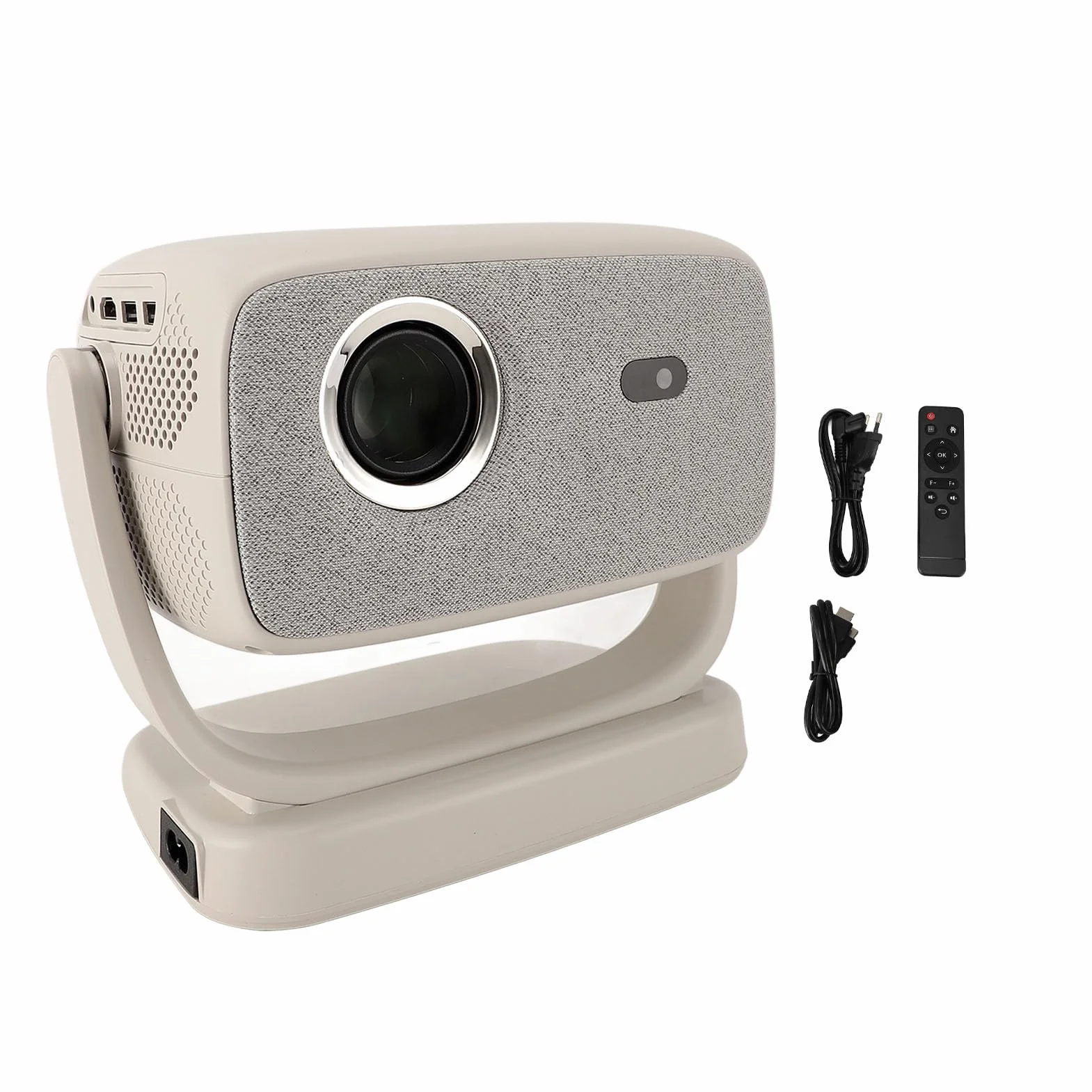 Projektor 4K z podstawą obrotową o 180°, Wi-Fi 6, Automatyczna Korekcja dla TV Stick, Smartfona, Projektora Filmowego na świeżym Powietrzu (wtyczka UE)