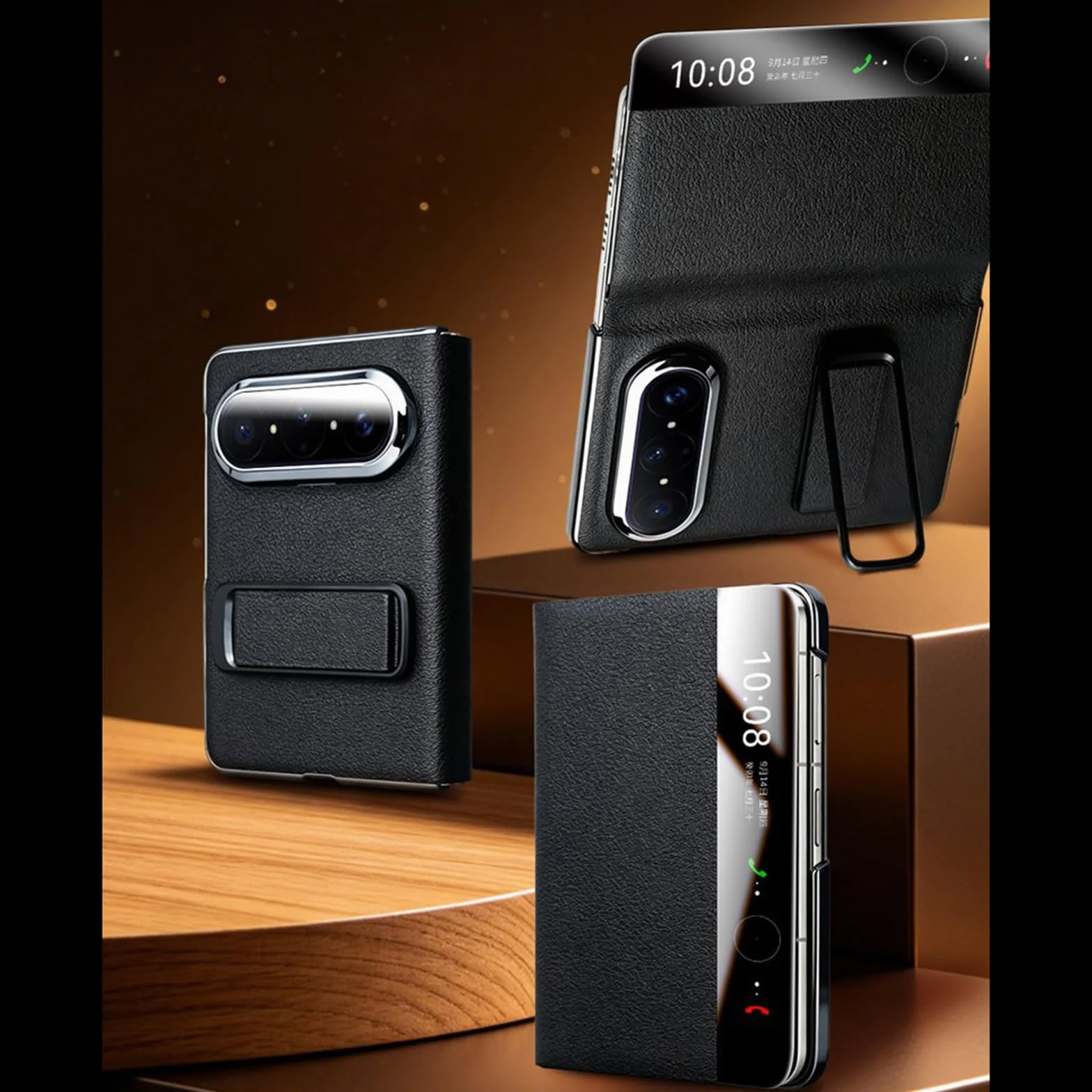 Etui z prawdziwej skóry do Huawei Pura X Max, widoczne okienko, szlufka na rękę, niewidoczny stojak, etui na telefon komórkowy, zapięcie na magnes, etui z klapką na całe ciało, czarne, Pura X
