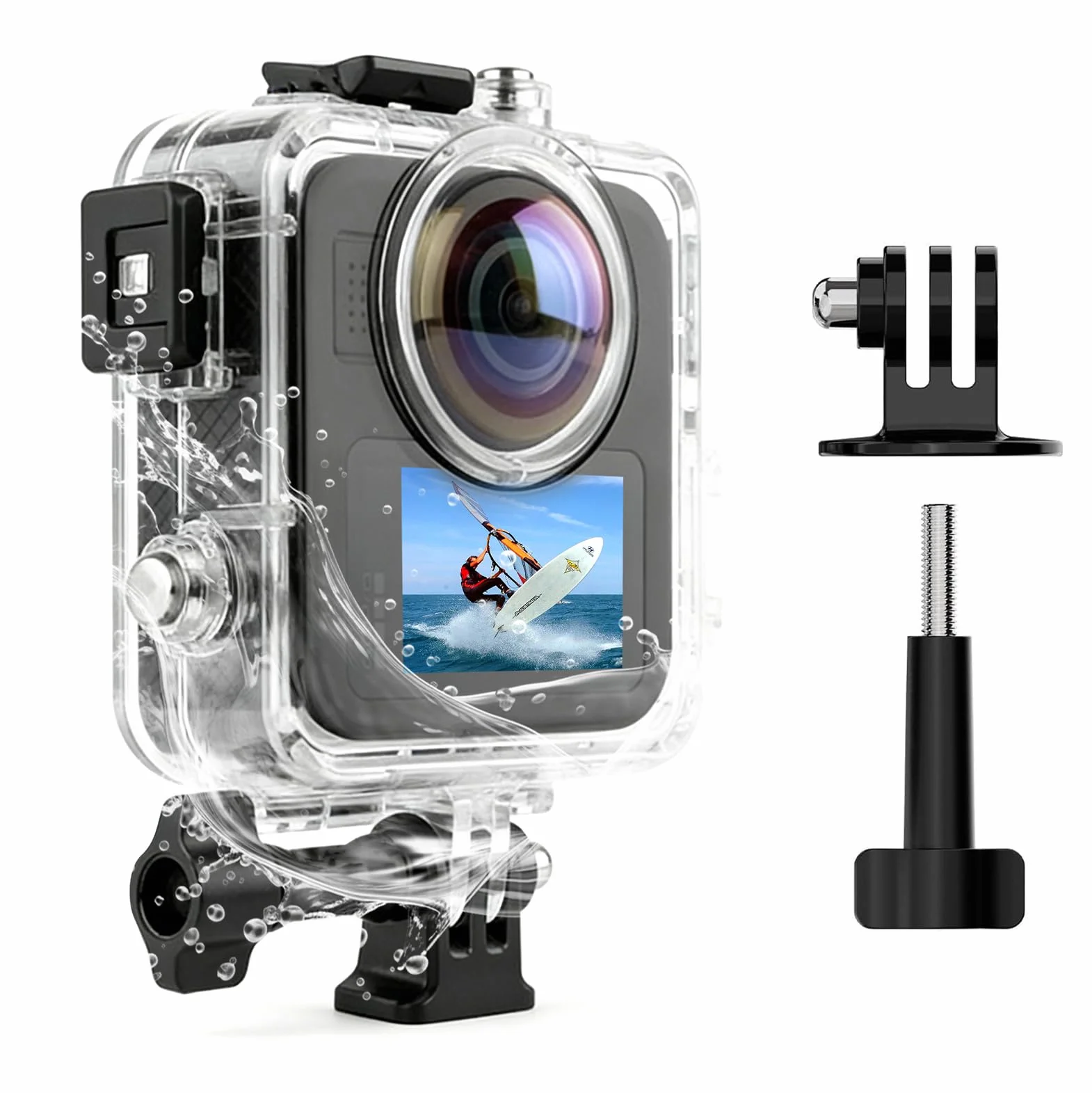 Wodoszczelna obudowa 50 m do GoPro MAX 2, powłoka do nurkowania głębinowego z potrójną uszczelką, wysoce przezroczysty obiektyw do pływania, nurkowania, surfowania