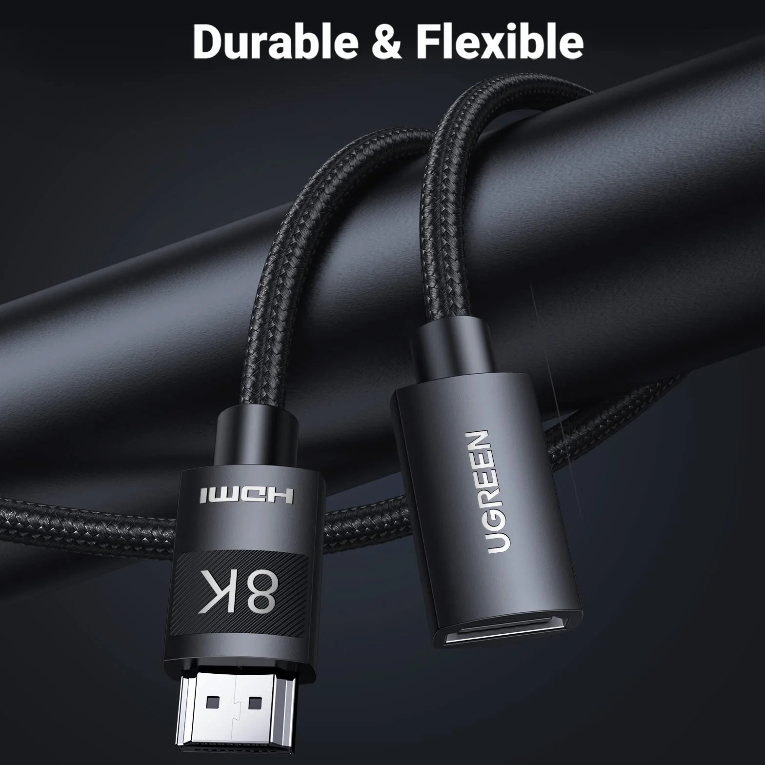 UGREEN Przedłużacz 8K HDMI 2.1 Żeński na Męski Przedłużacz HDMI UHD 8K, 3D, ARC, Ethernet Przedłużacz Kabla Obsługuje PS5 PS4 PS3 Przełącznik Xbox Monitor Laptop PC itp. (0,5M)
