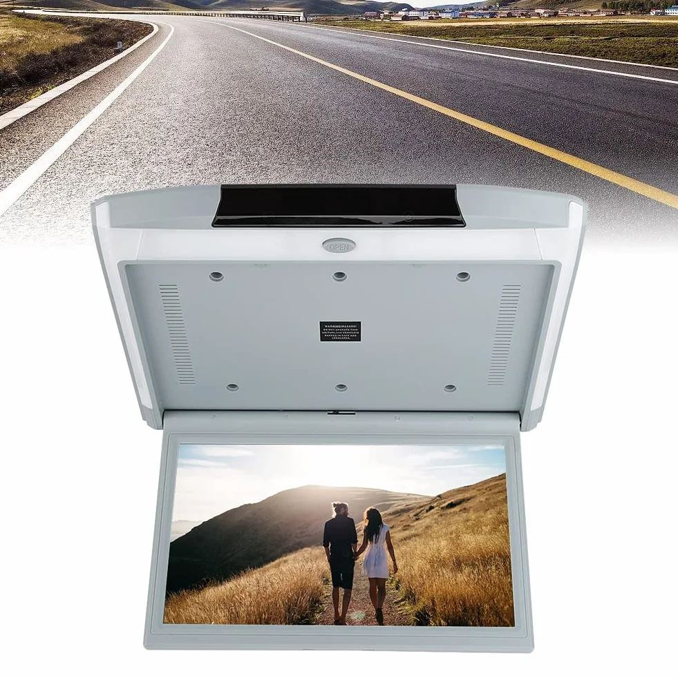 Monitor montażu dachowego Xtevu, ekran samochodowy w dół, wyświetlacz wideo 15,6 cala HDMI USB, samochodowy monitor rozrywki na głowie, ekran dotykowy montowany na