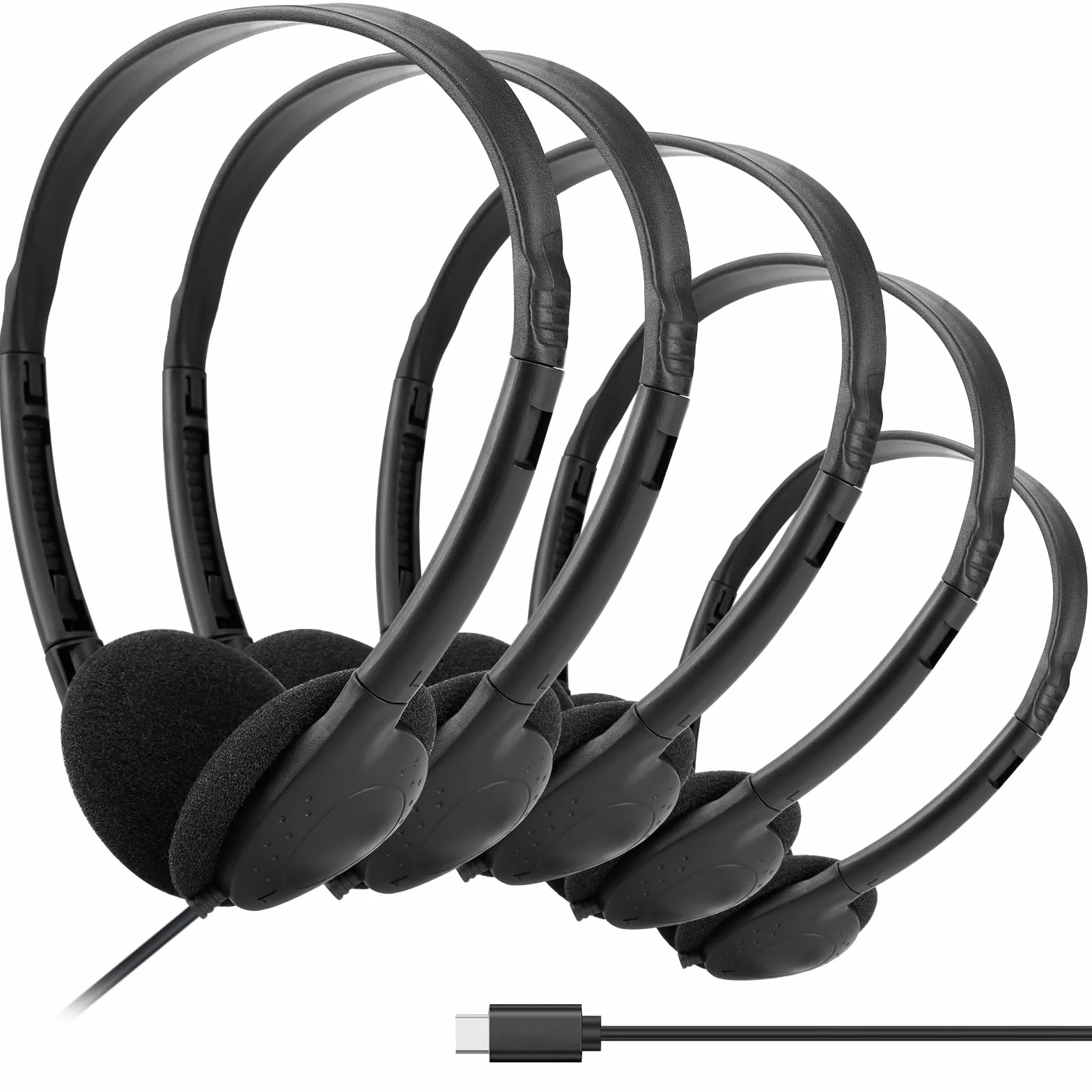 Słuchawki typu C luzem, do klasy, szkoły, dzieci, 10 sztuk, przewodowe słuchawki USB C do szkoły, kompatybilne z podkładkami, smartfony, czarne (B)