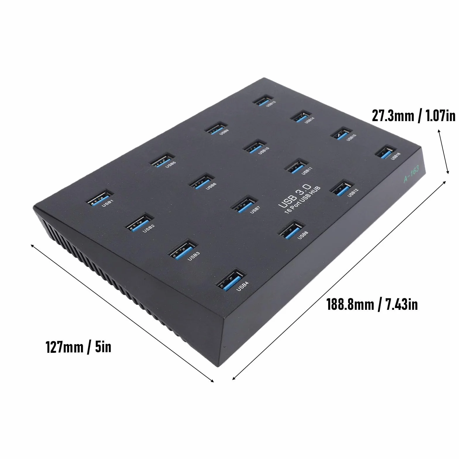 GOWENIC Koncentrator USB 3.0, 16 Portów, Transfer Danych 5 Gb/s, Przemysłowy Koncentrator USB do Testowania Wsadowego, z funkcją Plug and Play, Kompatybilny z Napędem Flash Czytnik (wtyczka UE)