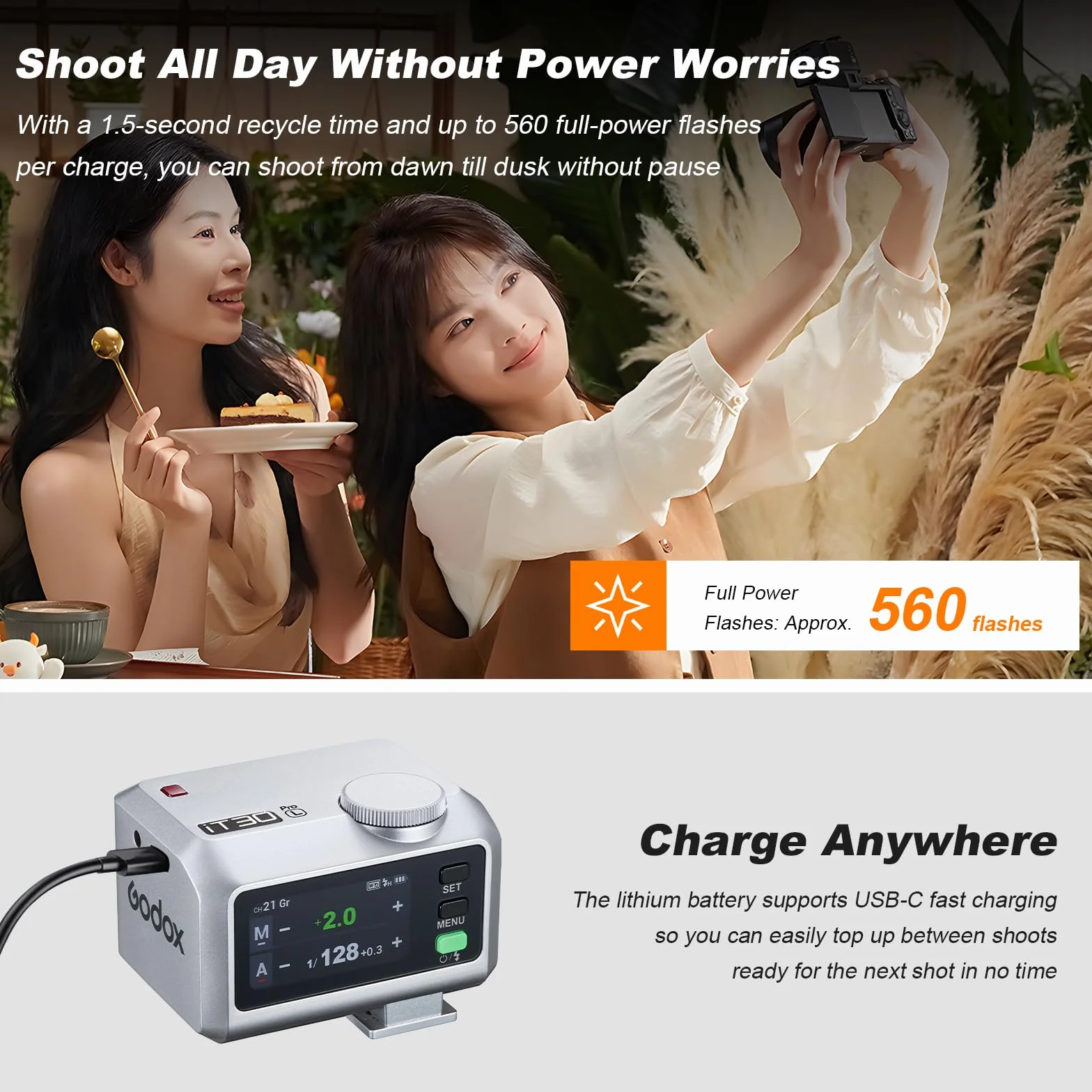 Godox iT30Pro-L iT30Pro L Mini lampa błyskowa do aparatu z białym dyfuzorem kompatybilny z Speedlite560 moc bezprzewodowa 2,4 GHz TTL ekran dotykowy do lustrzanek cyfrowych Leica (srebrny)