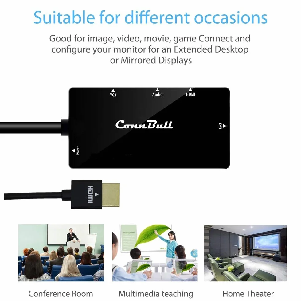 Adapter HDMI na VGA DVI HDMI obsługuje 480P 720P 1080P HD z wieloportowym konwerterem audio, czarny