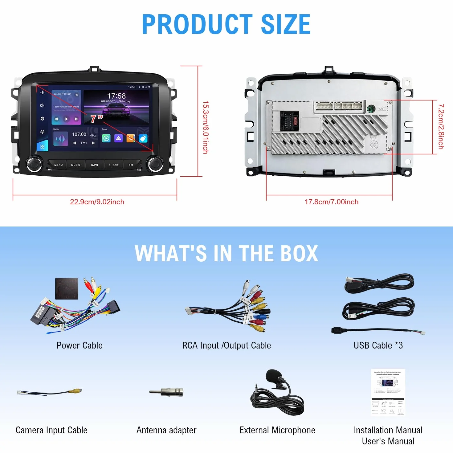 Linux radio samochodowe do FIAT 500L 2013-2019 z CarPlay i Android Auto | 7-calowy ekran dotykowy HD, Bluetooth, radio RDS, FM/AM/USB/DSP, Plug & Play