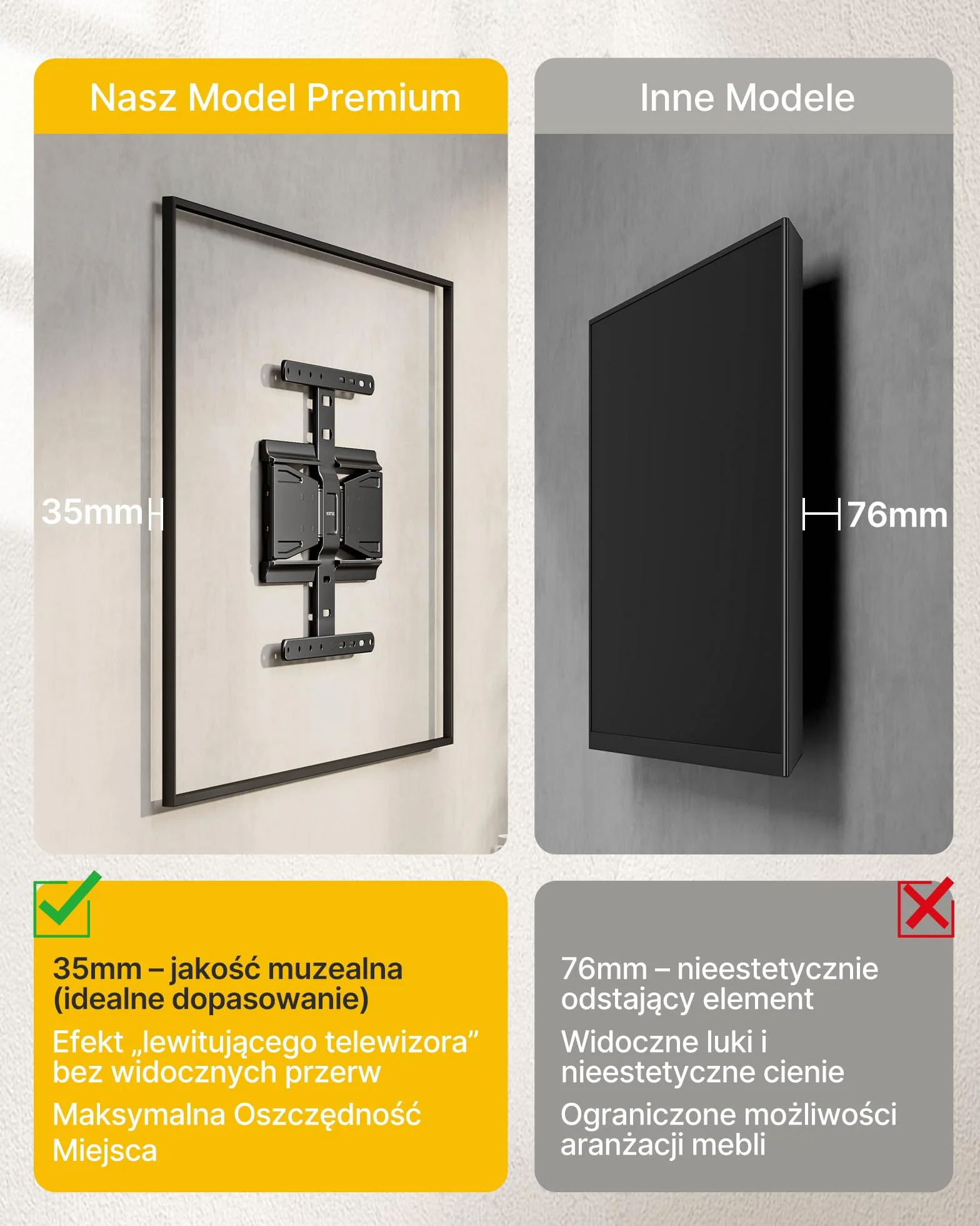 monTEK Ultra Slim Uchwyt Ścienny TV Heavy Duty 37-90" | Uchwyt TV z obrotem, pochyleniem i wysięgnikiem, do 85 kg, podwójne ramiona, VESA 600x400