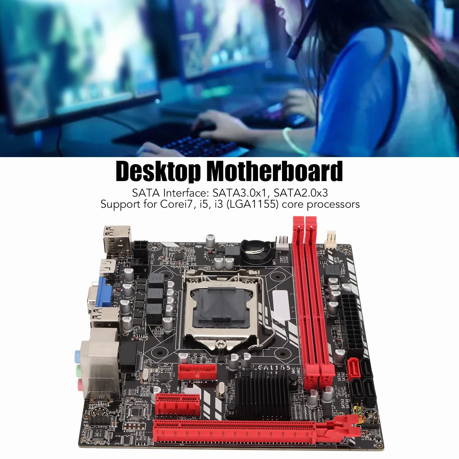 Płyta Główna B75M LGA1155, Płyta Główna M ATX DDR3 z 5.1-kanałową Kartą Dźwiękową, Kartą Sieciową 100M, VGA, SATA3.0, 2 Gniazdami Pamięci DDR3 dla Komputerów Stacjonarnych, Komputerów Stacjonarnych