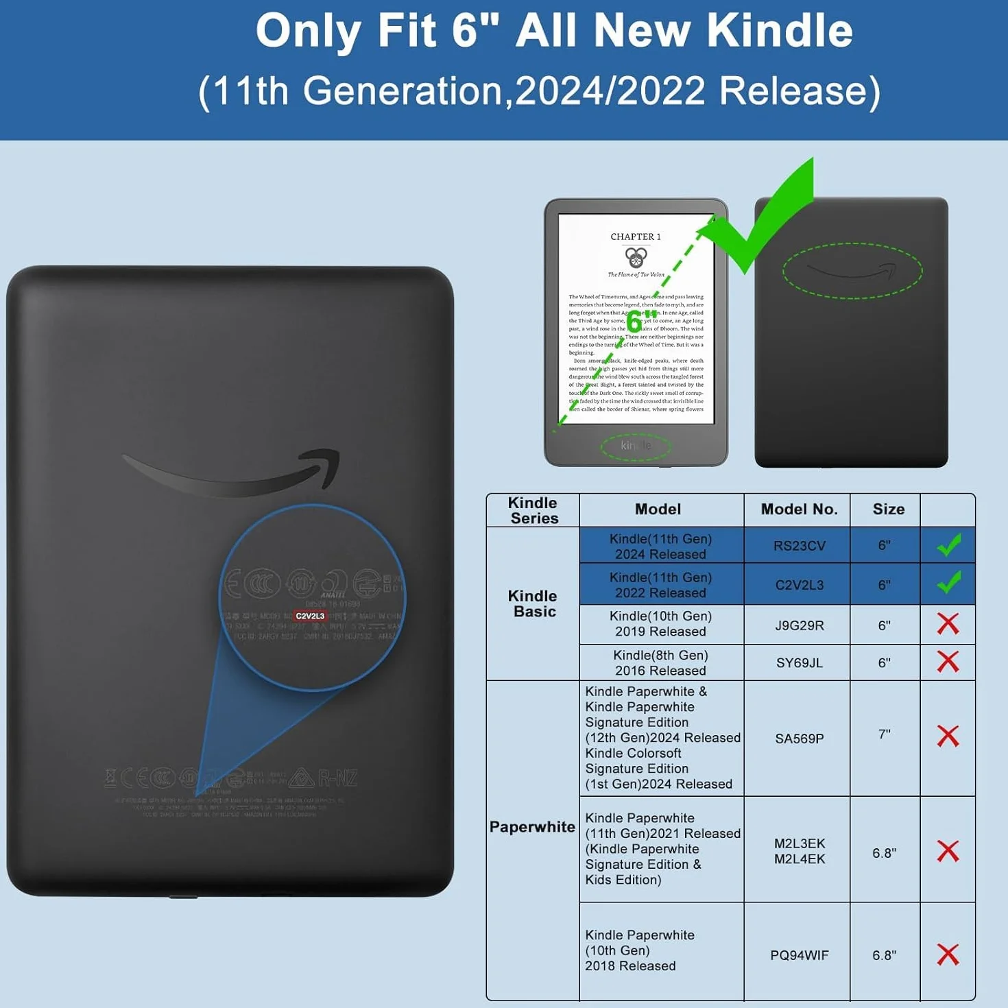 Etui na Kindle 15.2 cm 2024 i 2022 (11. generacji) z naklejkami, pokrowiec z PU + przezroczysty twardy tył TPU z paskiem na rękę, automatyczne uśpienia/budzenie (matcha-green)