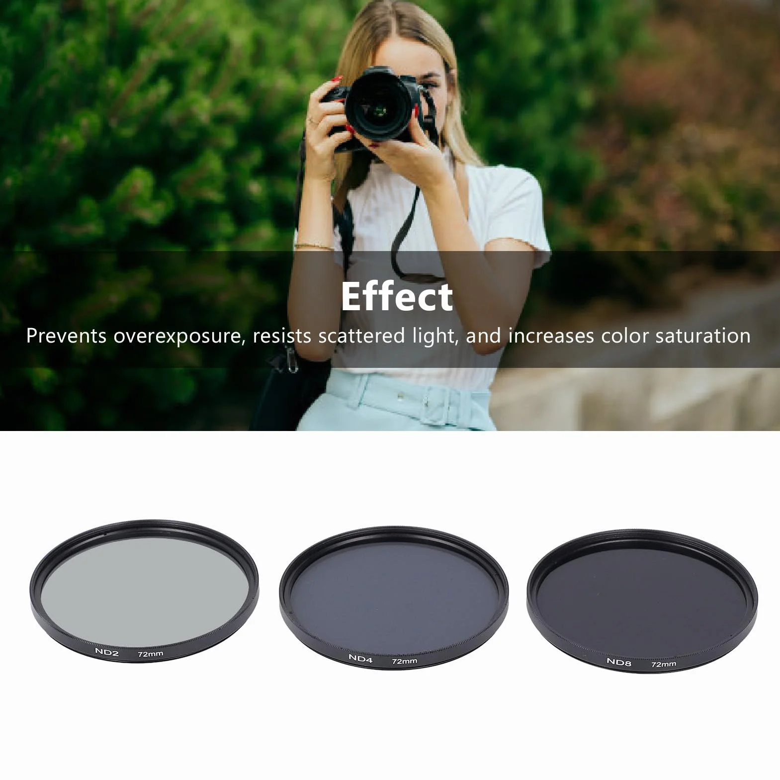 Zestaw Filtrów ND, z Filtrem ND2, Filtrem ND4 i Filtrem ND8 Wielowarstwowa Powłoka HD Zapobiegająca Prześwietleniu Filtr Obiektywu Aparatu do Akcesoriów Fotograficznych (72 mm)