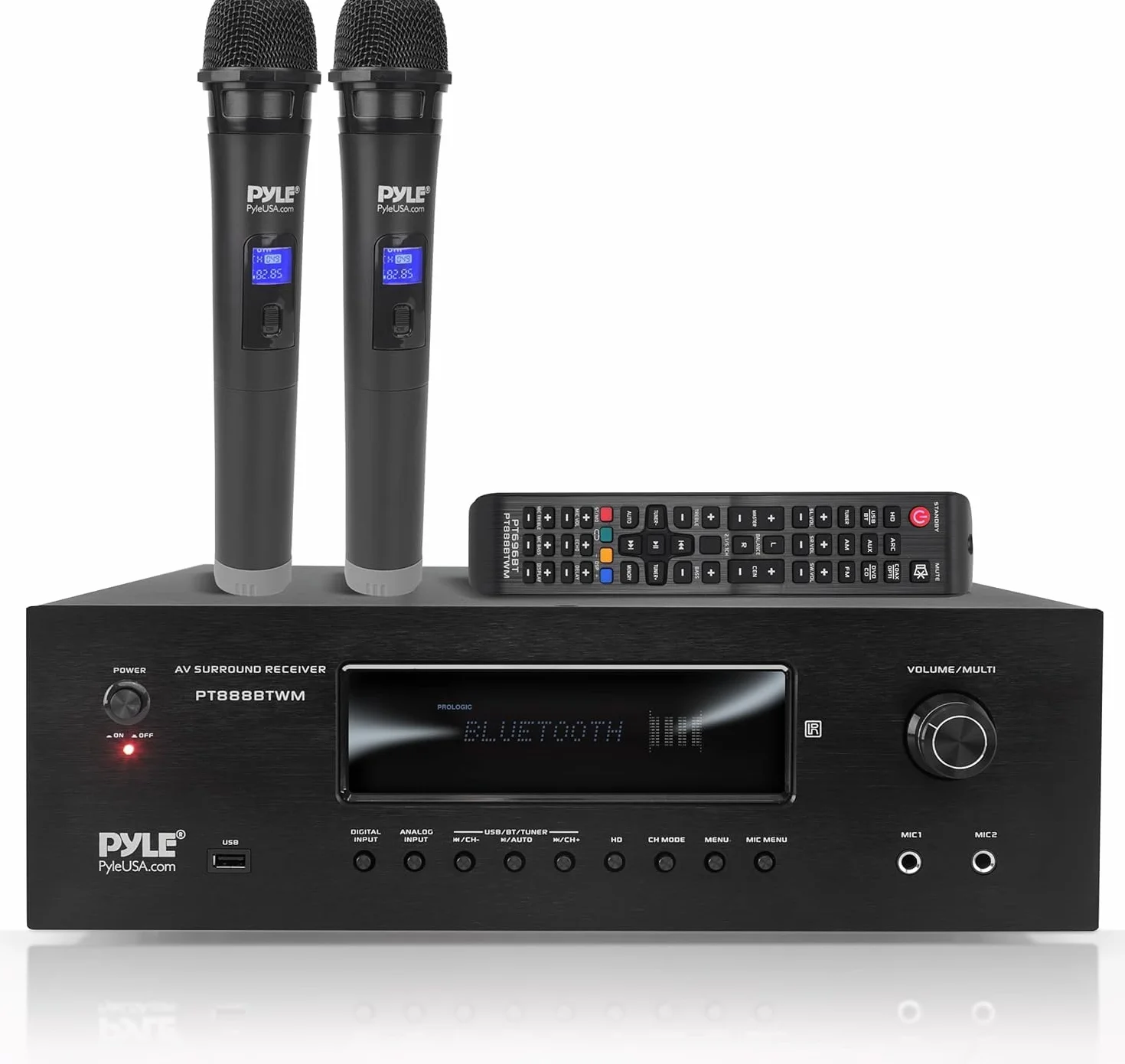Pyle Wireless BT Streaming Home Theater Receiver - 5.2-Ch Surround Sound Stereo Amplifier System w/ 4K Ultra HD Support, MP3/USB/AM/FM Radio (1000 Watt MAX), w/ 2CH UHF Wireless Microphone