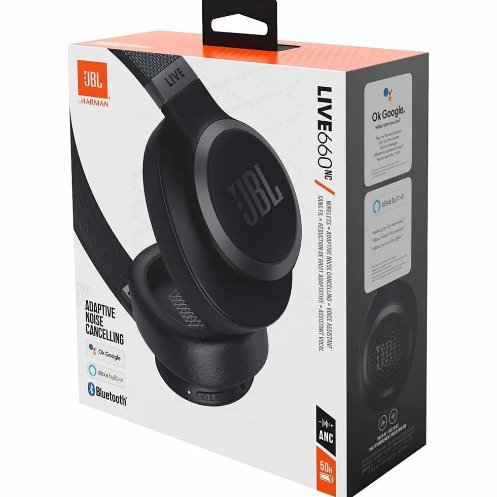 JBL Live 660 NC - Bezprzewodowe Słuchawki Wokółuszne z Funkcją Bluetooth i z Adaptacyjną Redukcją Hałasu ANC, do 50 H Odtwarzania, Czarne