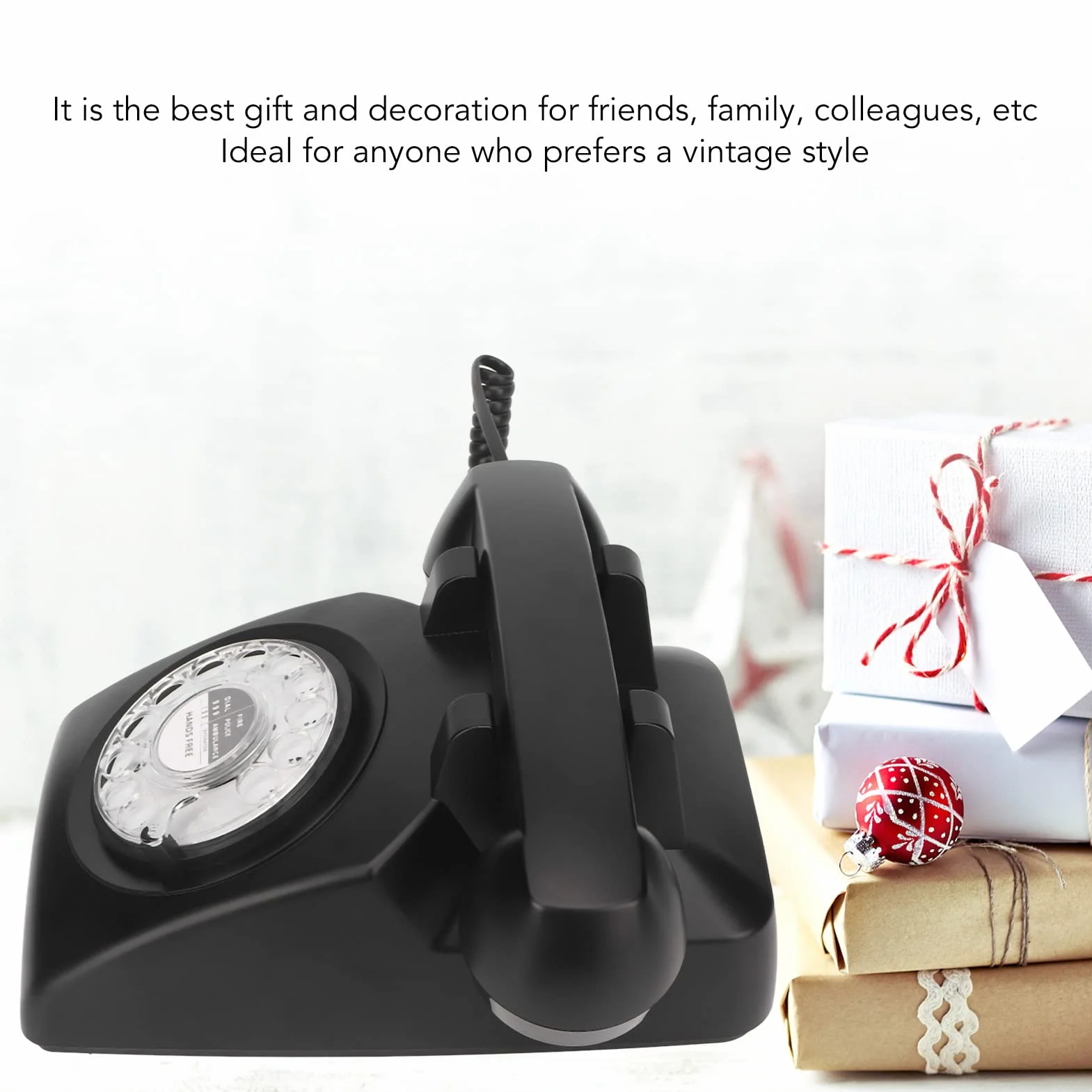 Czarny Obrotowy Telefon Stacjonarny, Elegancki Elegancki Przewodowy Telefon Stacjonarny W Starym Stylu, Tradycyjny Mechaniczny Dzwonek, Funkcja Ponownego Wybierania Bez Użycia Rąk, Domu