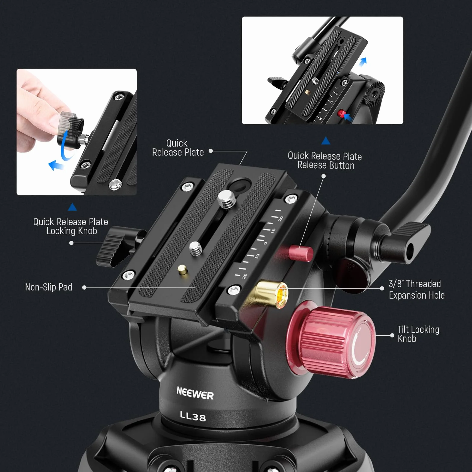 NEEWER Statyw do kamery wideo 2 m z głowicą fluidową, wysokiej wydajności statyw z aluminium z szybkim zapięciem i płytą QR kompatybilny z aparatami Canon Nikon Sony DSLR, maks. nośność 17,6 lb LL38