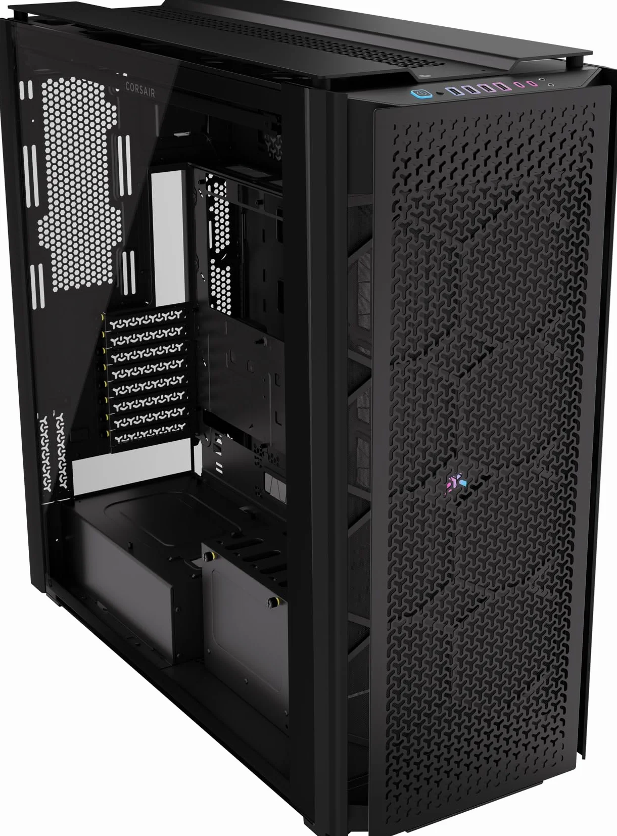 CORSAIR 9000D RGB AIRFLOW Super Full-Tower Obudowa Komputera – Przestronne Wnętrze – Mocowanie Wentylatorów InfiniRail™ – W Zestawie Koncentrator Systemowy iCUE LINK – Bez Wentylatorów – Czarny