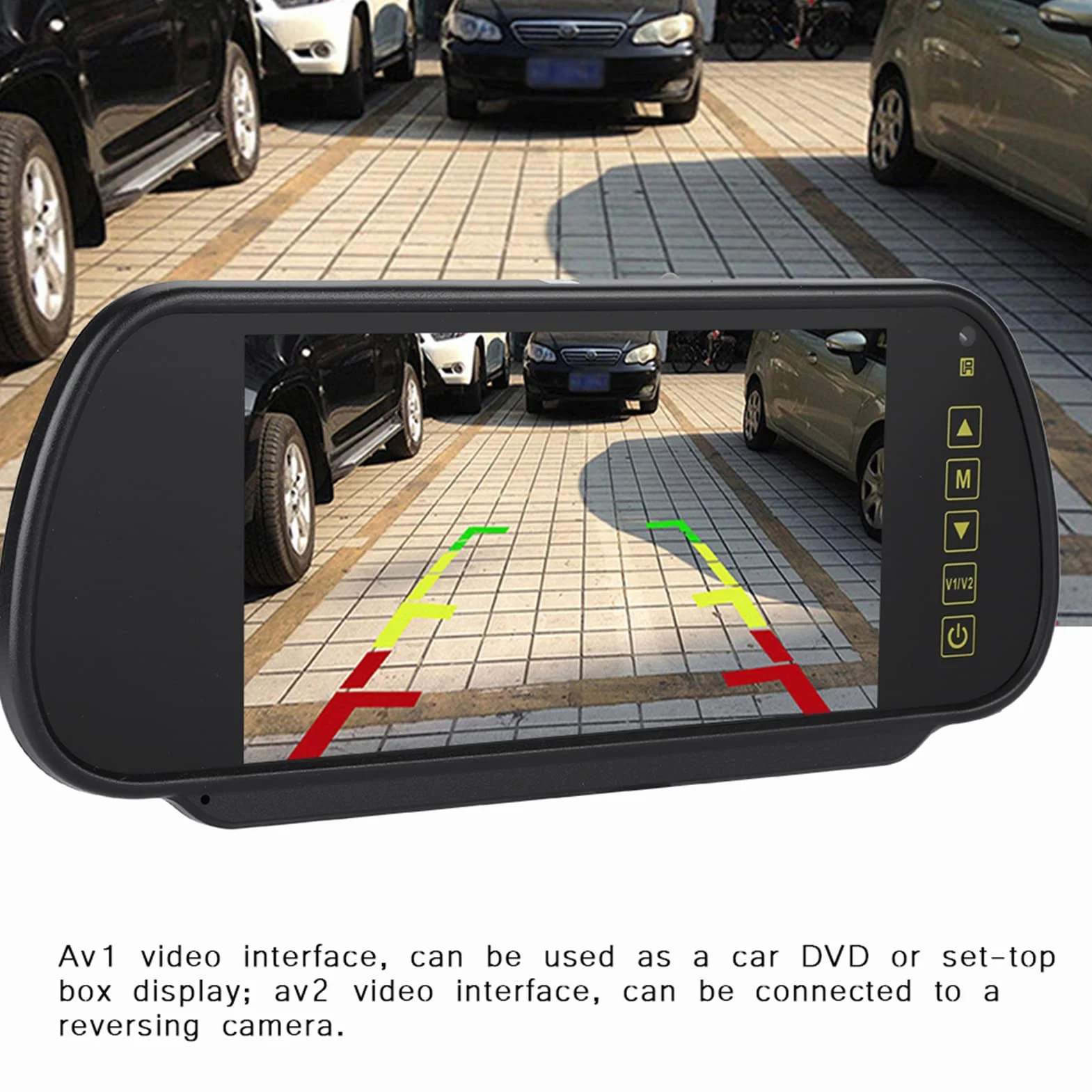 BORDSTRACT Monitor w lusterku wstecznym, 7-calowy monitor kamery cofania do parkowania pojazdu Kolorowy wyświetlacz LCD do kamery cofania