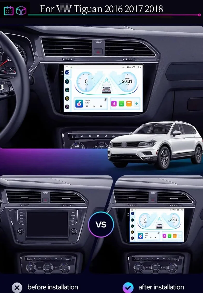 9-calowy dotykowy radio GPS dla Tiguan 2016 2017 2018, obsługuje BT WiFi Mirror Link 4G sterowanie z kierownicy(HM607 8 Core 4G+Wifi 2+64GB)