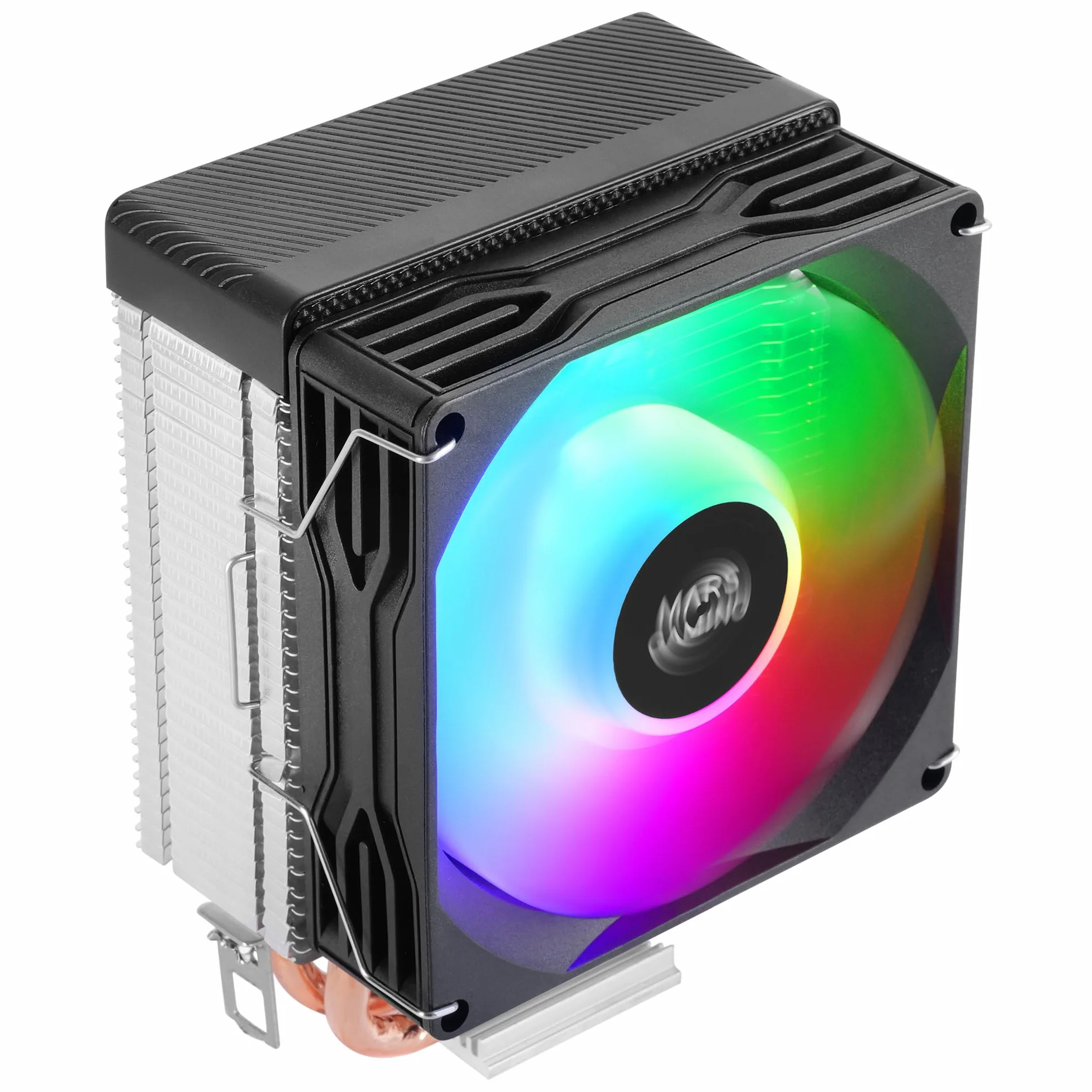 Mars Gaming MCPU-X2, Chłodzenie CPU 150W TDP, 2x Heatpipe, Wentylator PWM FDB, Podświetlenie FRGB, Kompaktowy design SFF/Mini-ITX, Aluminiowe żeberka, Chłodzenie PC kompatybilne z Intel i AMD, Czarny