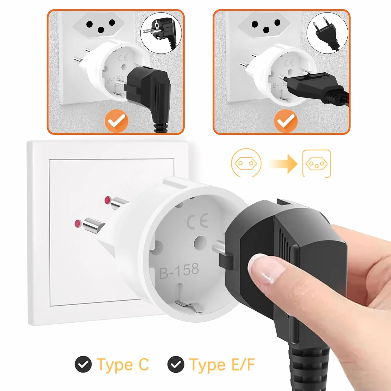 Adapter z wtyczką szwajcarską Francja Szwajcaria, 3 piny z Europy na 3 piny typu J, adapter podróżny z Francji na Szwajcarię, Malediwy, Rwanda, Liechtenstein