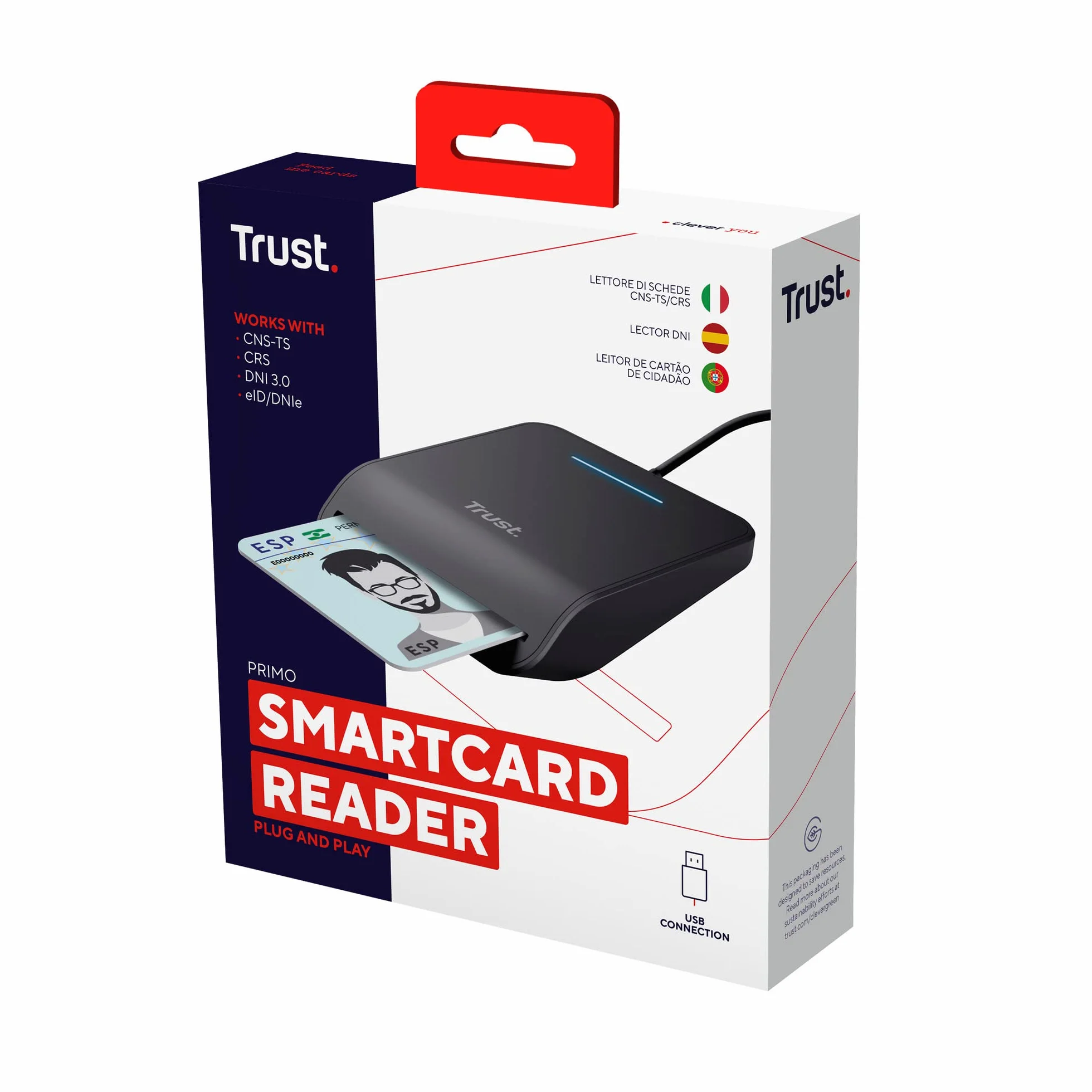 Trust DNI inteligentny czytnik kart zgodny z FIPS 201 TAA ISO 7816 klasa A B C USB czarny