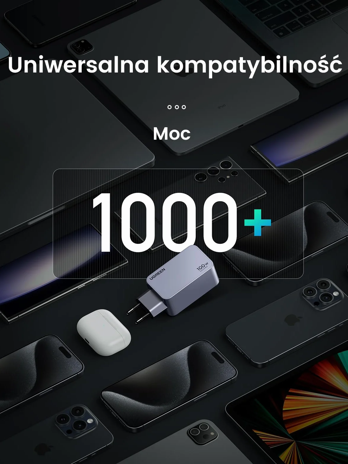 UGREEN Nexode Pro Ładowarka USB-C 100W, Mini GaN Charger, 3 portami | Szybka ładowarka PPS 60 W, kompaktowa i przenośna, kompatybilna z MacBook Pro/Air/Neo, iPadem, iPhonem 17, Galaxy S26 Ultra