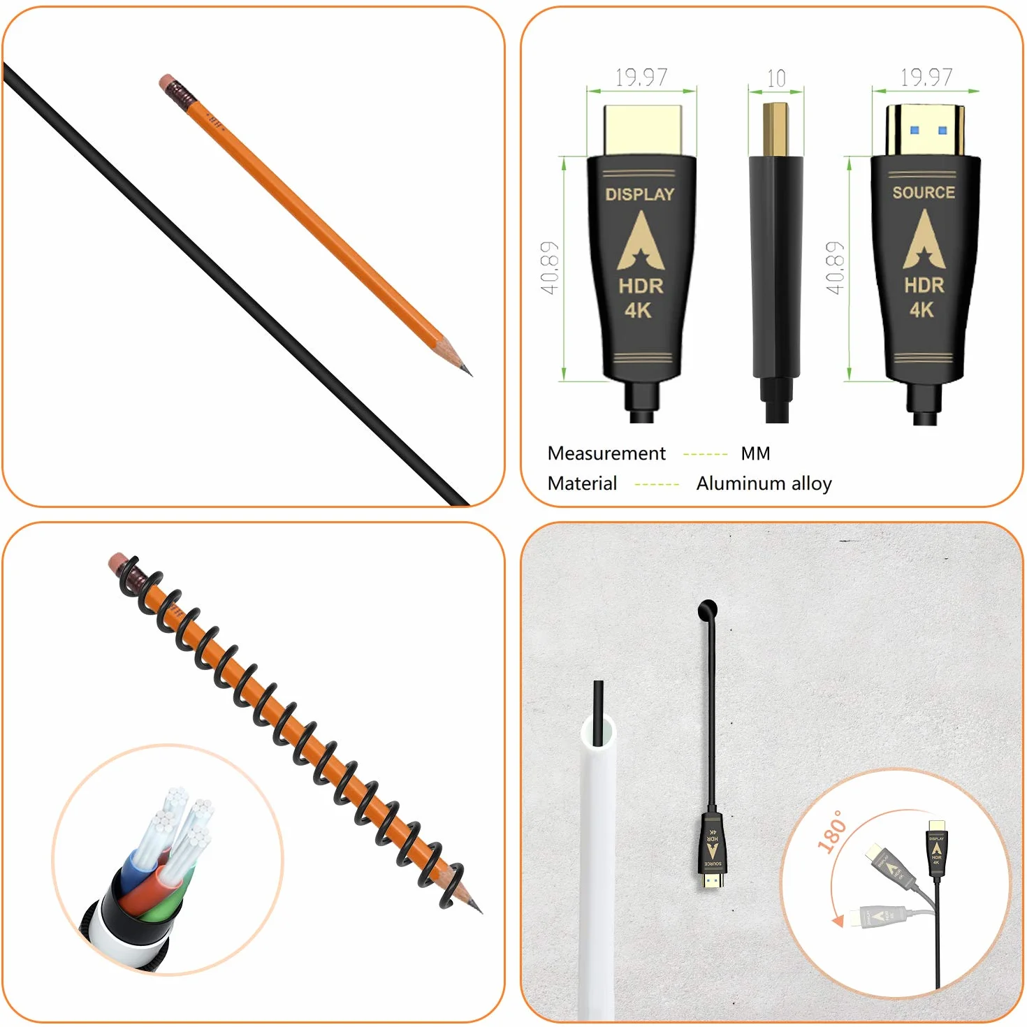 ROFAVEZCO Światłowodowy kabel HDMI obsługuje 4K60 4:4:4 Chroma, eARC, 18G/BPS HDR Dolby Vision i Atmos, HDCP2.2, ultra cienki i elastyczny kabel HDMI Active
