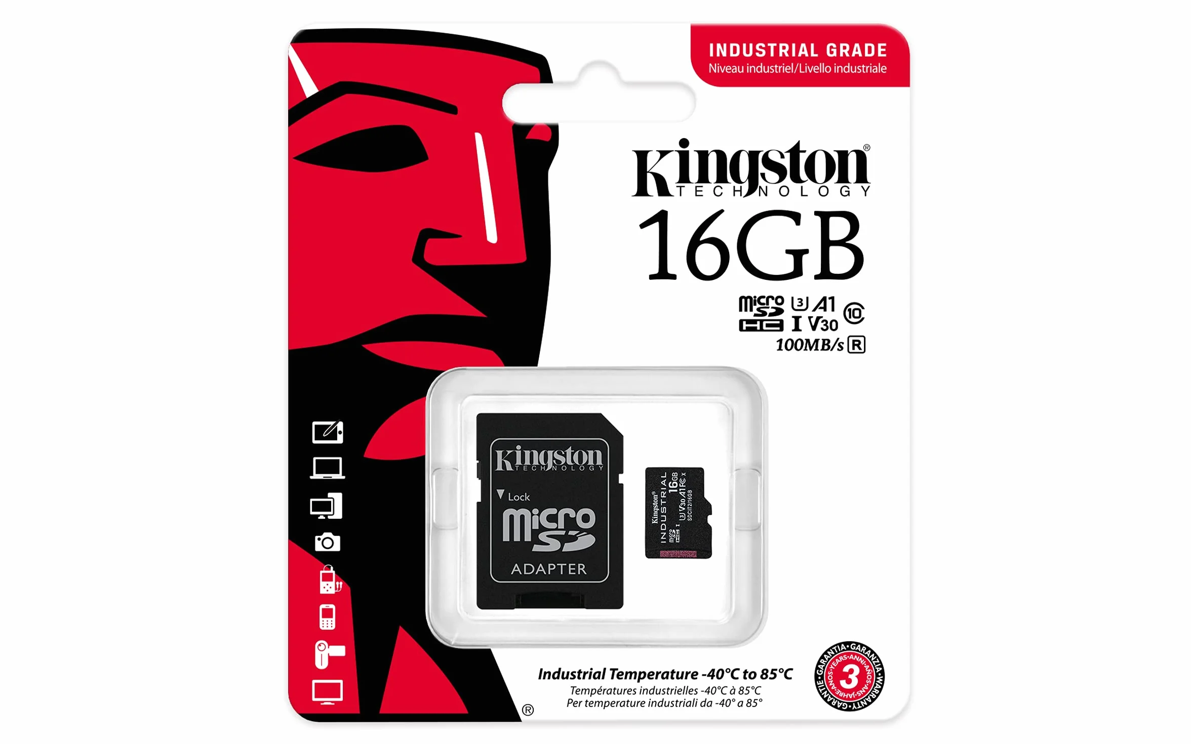 Kingston Przemysłowa karta microSD - 16 GB microSDHC Industrial C10 A1 pSLC + adapter SD - SDCIT2/16GB