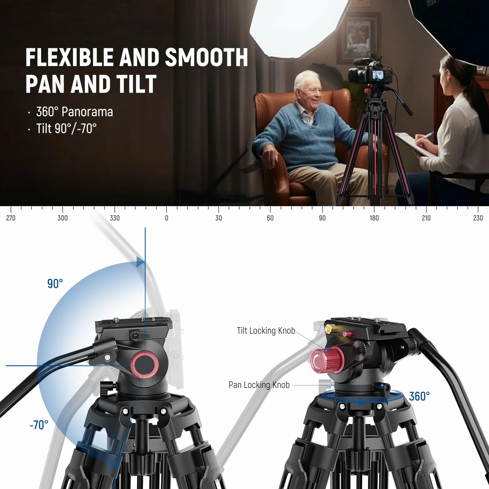 NEEWER Statyw do kamery wideo 2 m z głowicą fluidową, wysokiej wydajności statyw z aluminium z szybkim zapięciem i płytą QR kompatybilny z aparatami Canon Nikon Sony DSLR, maks. nośność 17,6 lb LL38