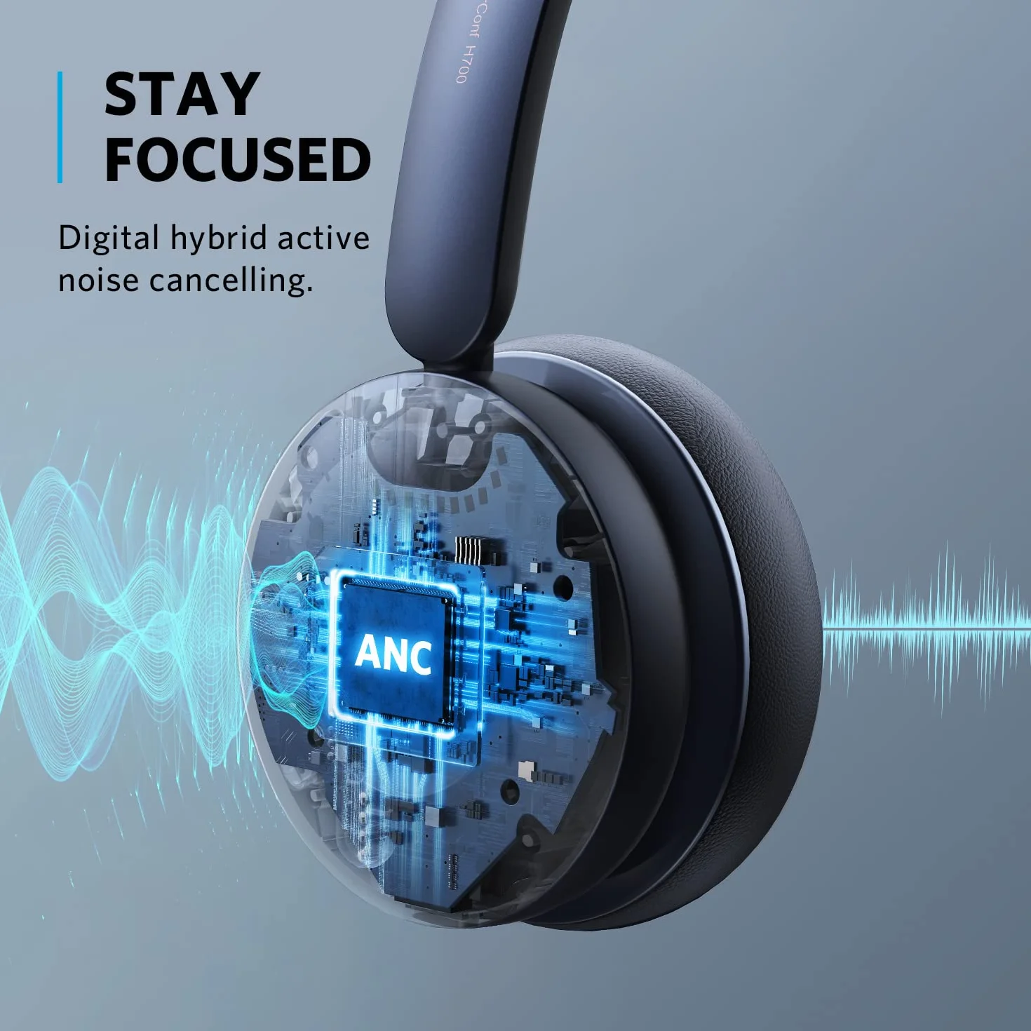 Anker PowerConf H700 zestaw słuchawkowy Bluetooth z mikrofonem i stacją ładującą, aktywna redukcja szumów, nagrywanie audio, funkcja transkrypcji spotkań, połączenia z funkcją S.I., kompatybilny z aplikacjami, wydajność: 24 godziny