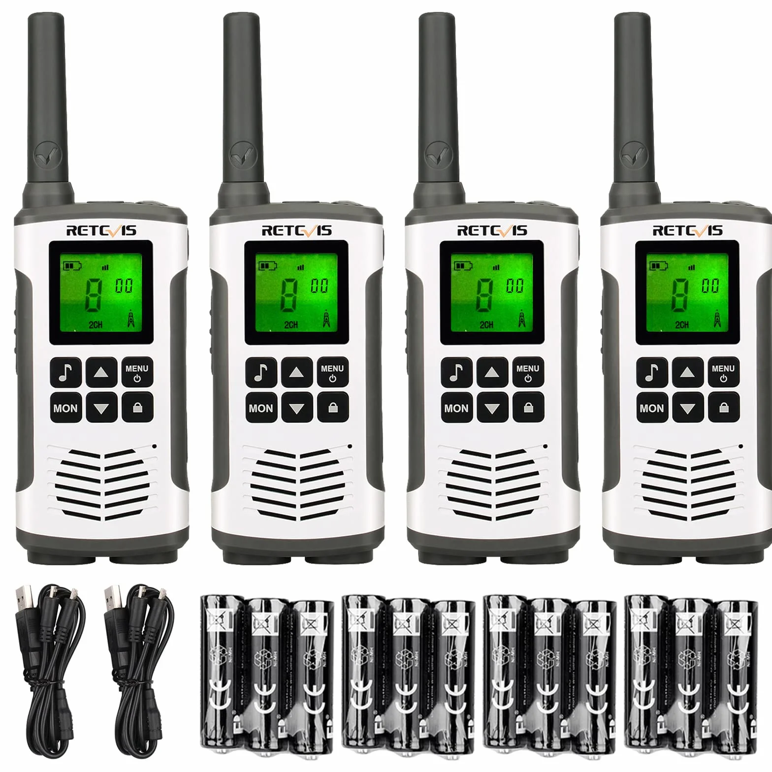 Retevis RT45 Walkie Talkie, Licencja PMR446 Bez Licencji 16 Kanałów, Zestaw Głośnomówiący VOX, Latarka LED, 10 Tonów Połączeń, Akumulator Walkie Talkie,Ratować, Nagły Wypadek (Srebrny, 4 Sztuki)