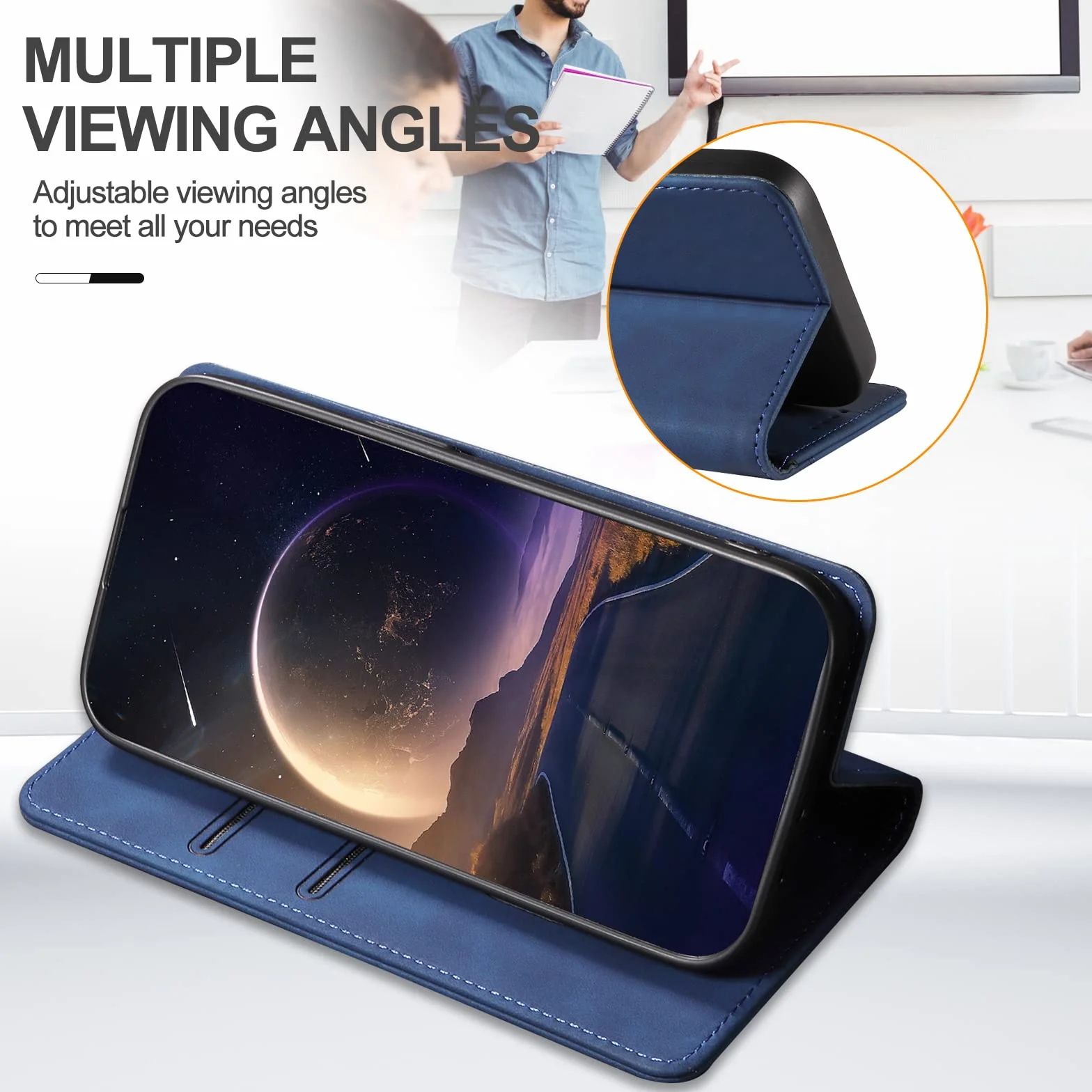 etui na Samsung Galaxy A31, premium etui typu flip case z PU skóry, klappbare sztywna osłona z [przegrodami na karty], etui portfelowe na Samsung A31 (Niebieski)